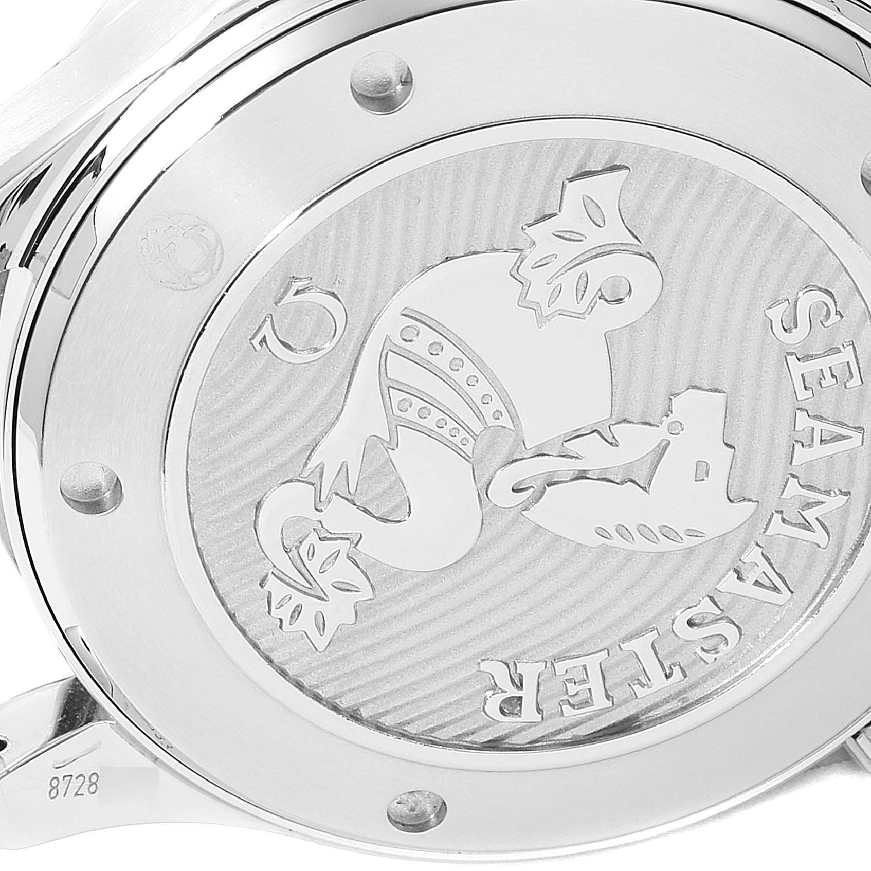 The image shows the engraved case back of an Omega Seamaster 212.30.41.20.01.003 Men
s Stainless Steel Black Dial 212.30.41.20.01.003 Men
s Stainless Steel Black Dial watch, highlighting its distinctive design.