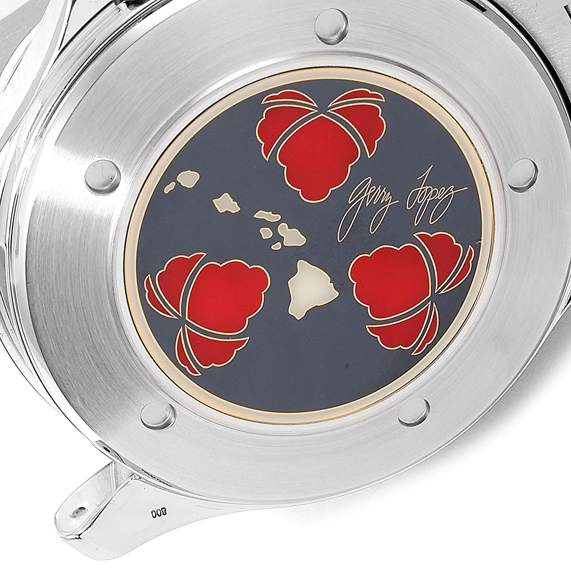 This image shows the case back of the Omega Seamaster 2536.50.00 Men's Stainless Steel Black Dial 2536.50.00 Men's Stainless Steel Black Dial watch with a special engraving and decorative elements.