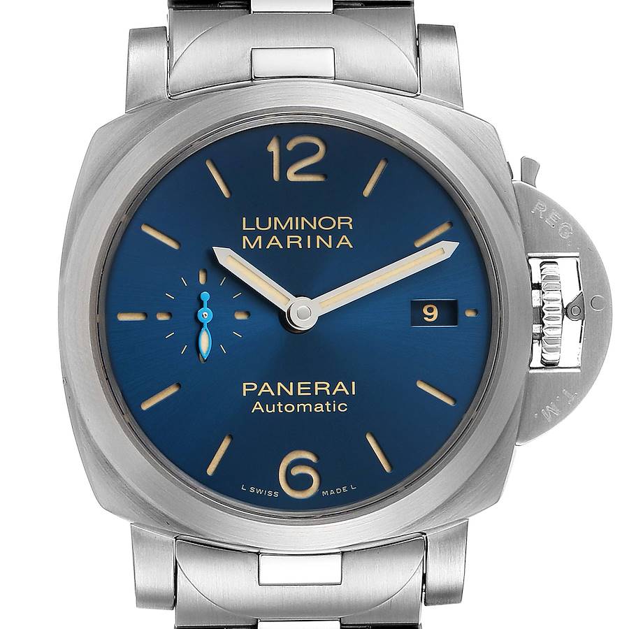 Panerai Luminor Marina 1950 Blue Dial Steel Watch PAM01028 Box Papers SwissWatchExpo