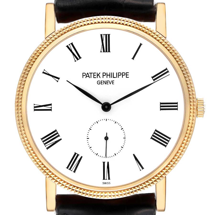 Patek Philippe Calatrava Yellow Gold White Dial Mens Watch 5119 Papers SwissWatchExpo