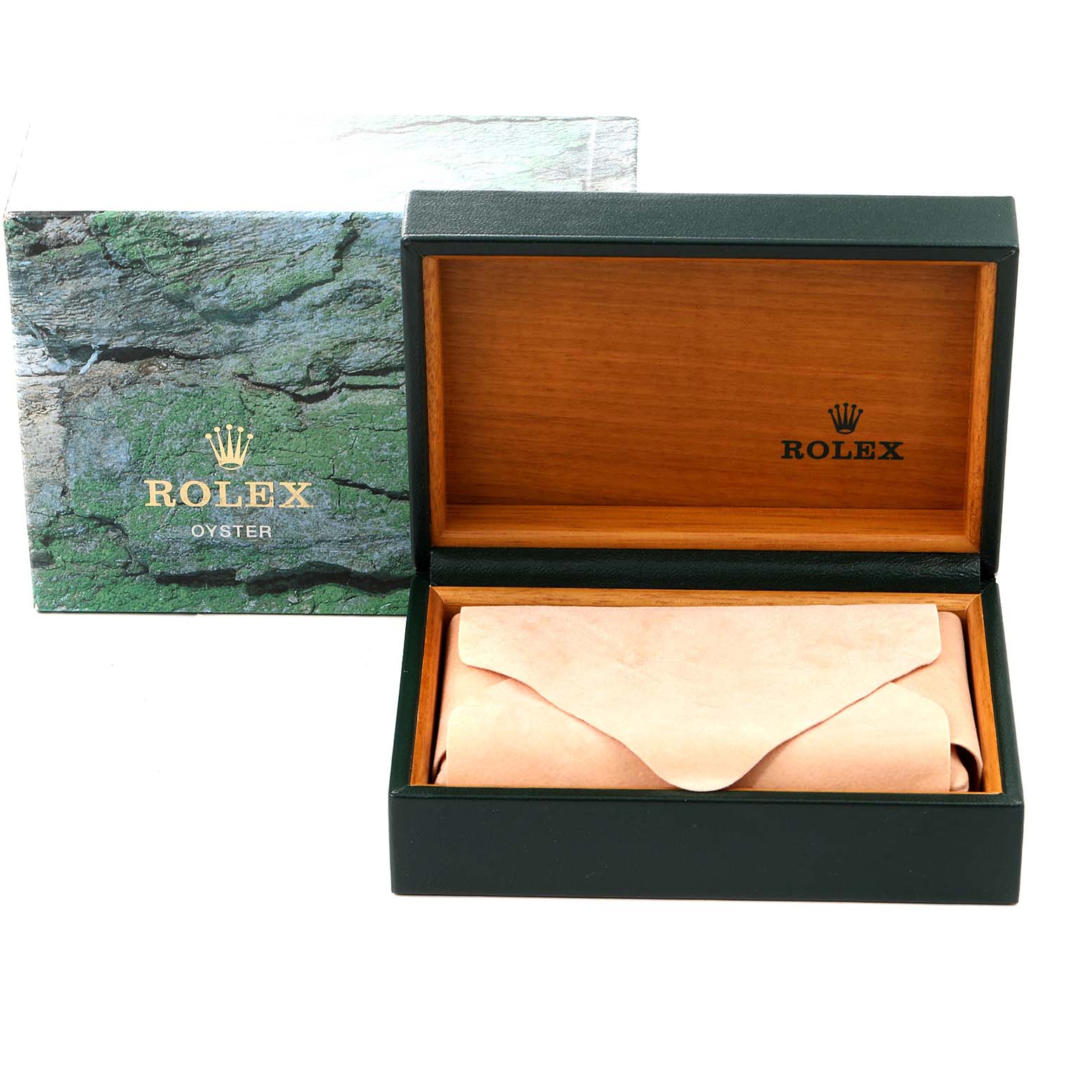 The image shows the open box and packaging for a Rolex Air-King 14000 Men's Stainless Steel Blue Dial 14000 Men's Stainless Steel Blue Dial watch, displaying the inner and outer boxes.