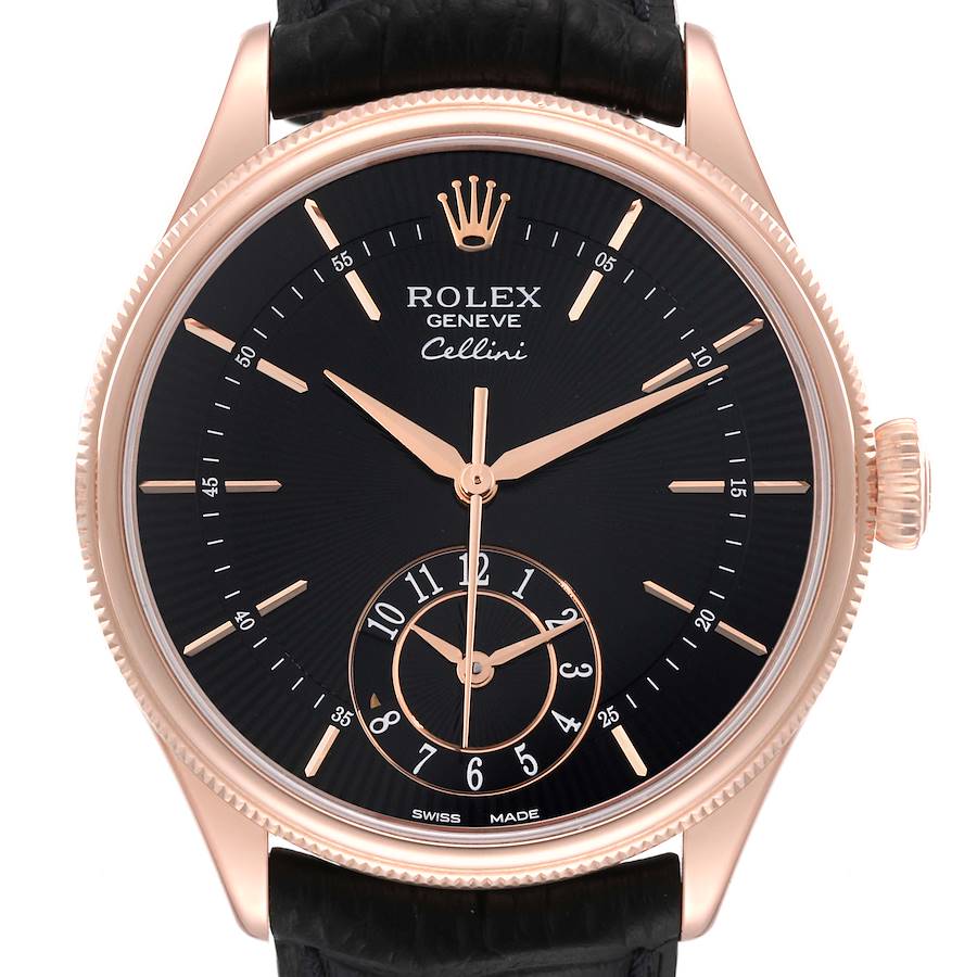 Rolex Cellini Dual Time Rose Gold Automatic Mens Watch 50525 SwissWatchExpo