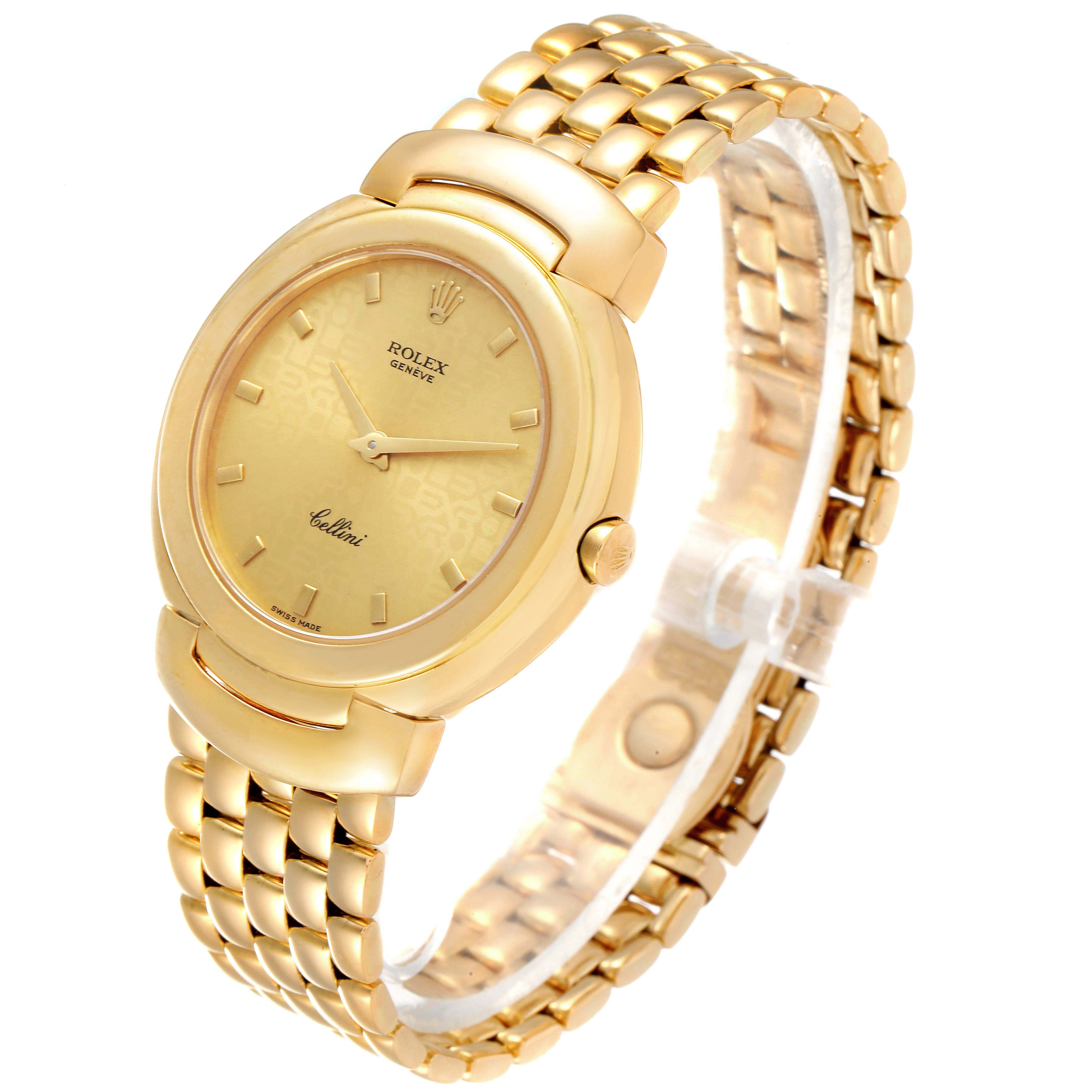 The image shows a gold Rolex Cellini 6622 Men's Yellow Gold Champagne Dial 6622 Men's Yellow Gold Champagne Dial watch at a three-quarter angle, featuring its dial, crown, and bracelet.