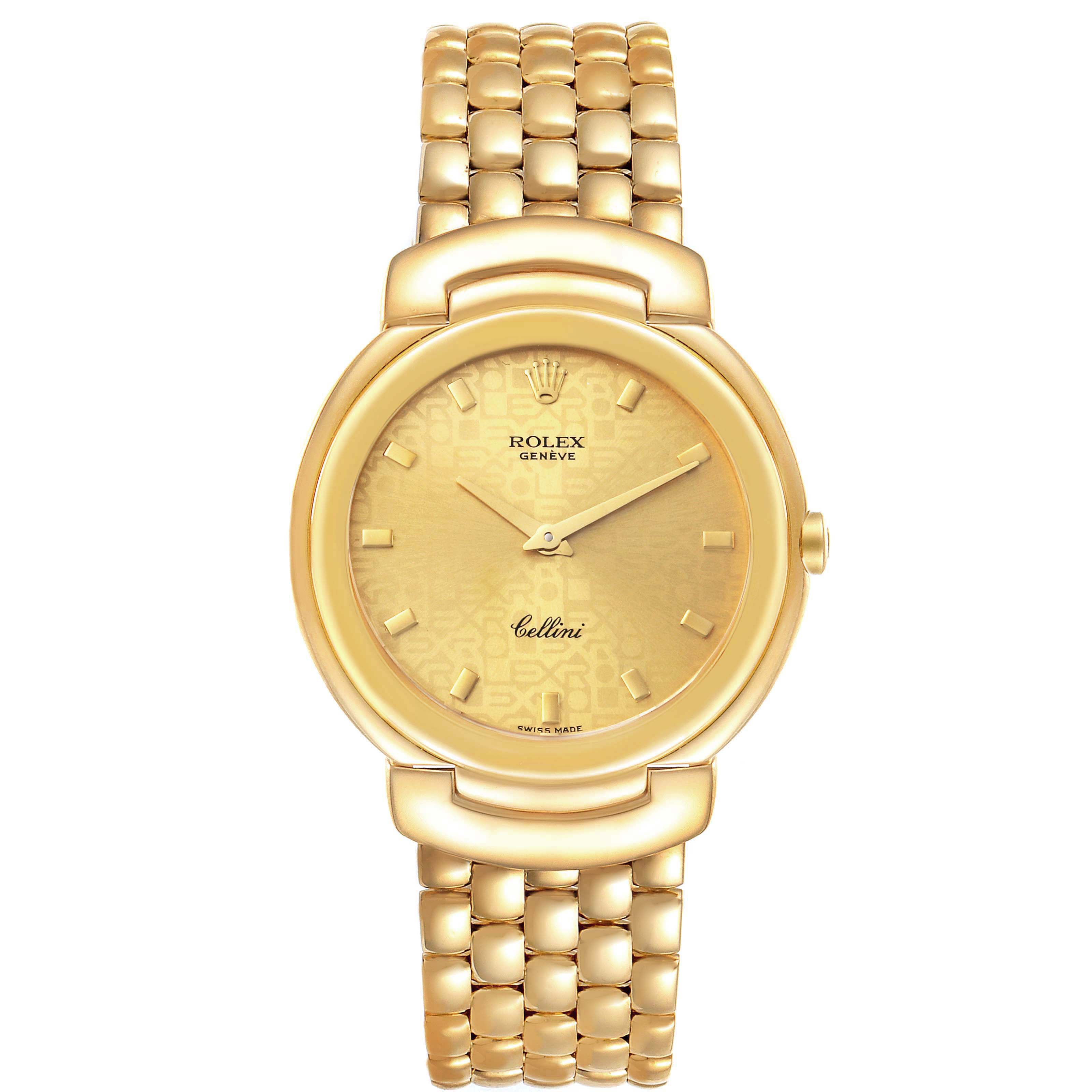 The image shows a full frontal view of the Rolex Cellini 6622 Men's Yellow Gold Champagne Dial 6622 Men's Yellow Gold Champagne Dial watch, highlighting the dial, case, and bracelet.