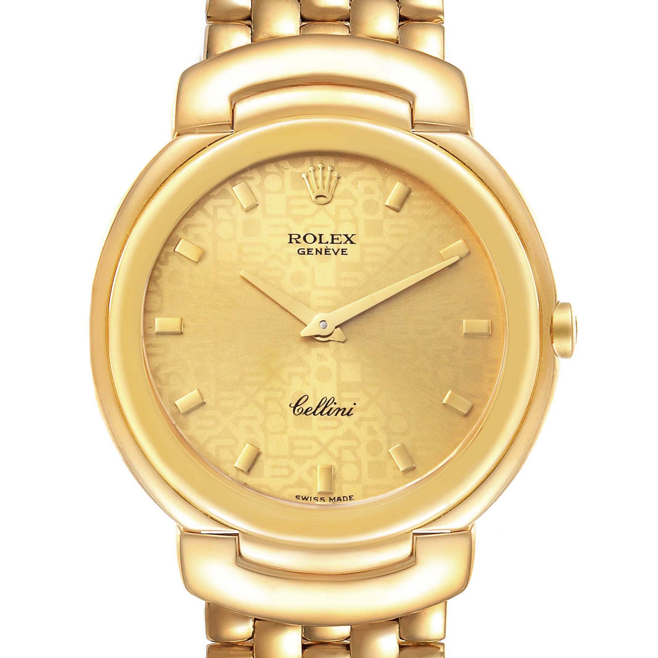 This image shows the front view of a Rolex Cellini 6622 Men's Yellow Gold Champagne Dial 6622 Men's Yellow Gold Champagne Dial watch, highlighting the face, hands, and part of the bracelet.