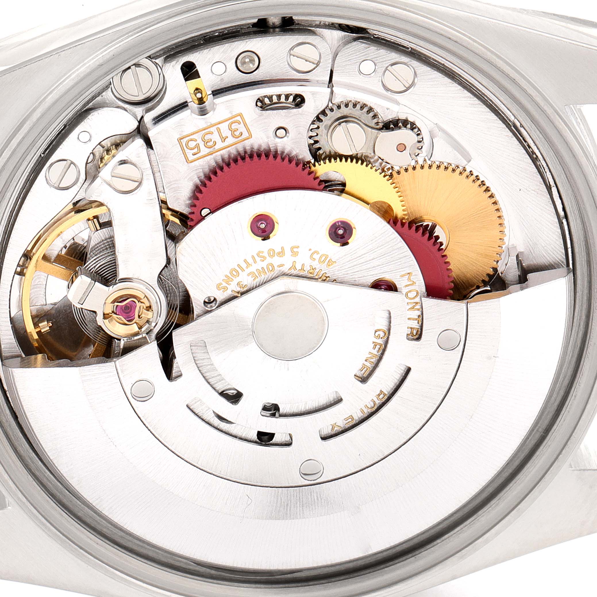 This image shows a close-up of the Rolex Date 15200 Men's Stainless Steel Silver Dial 15200 Men's Stainless Steel Silver Dial model's movement and internal mechanism components.