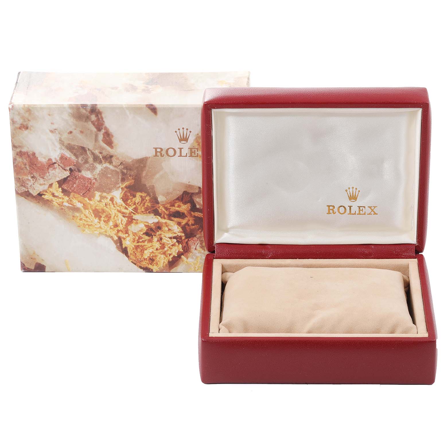 The image shows a Rolex Datejust 69173 Women's Steel and Gold (two tone) Black Dial 69173 Women's Steel and Gold (two tone) Black Dial watch box and protective packaging, viewed from the front.