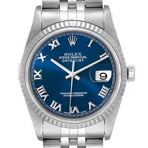 Photo of Rolex Datejust 36 Steel White Gold Blue Dial Mens Watch 16234 Box