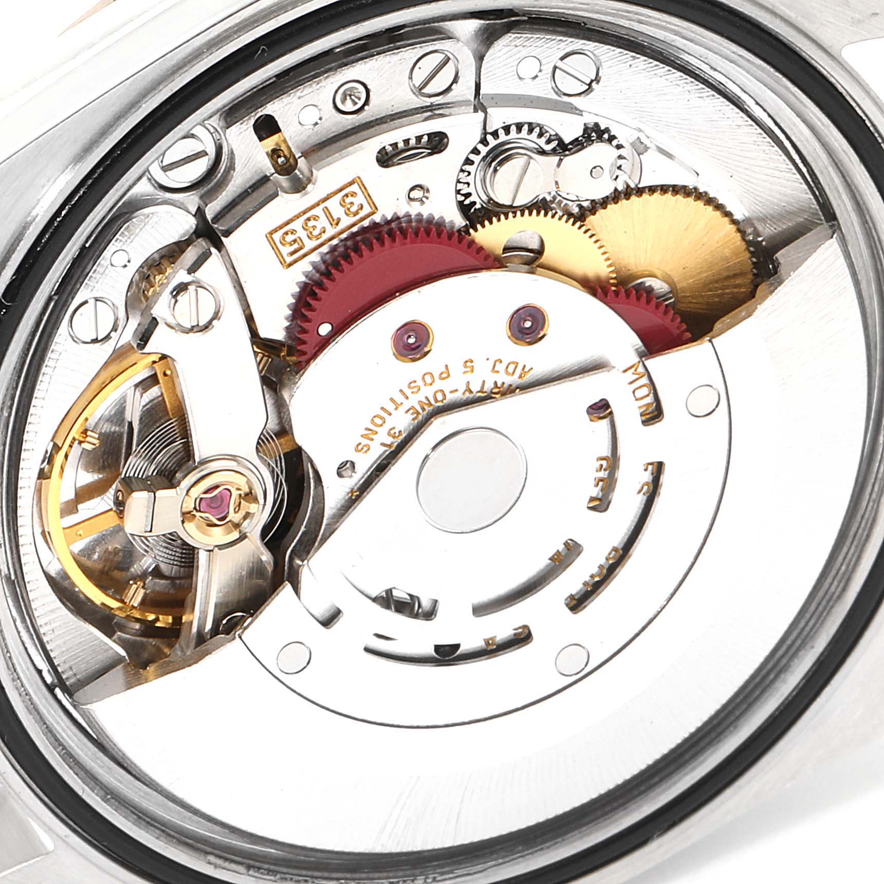 This image shows the internal mechanical movement parts of a Rolex Datejust 16234 Men's Stainless Steel Blue Dial 16234 Men's Stainless Steel Blue Dial watch, viewed from the back.