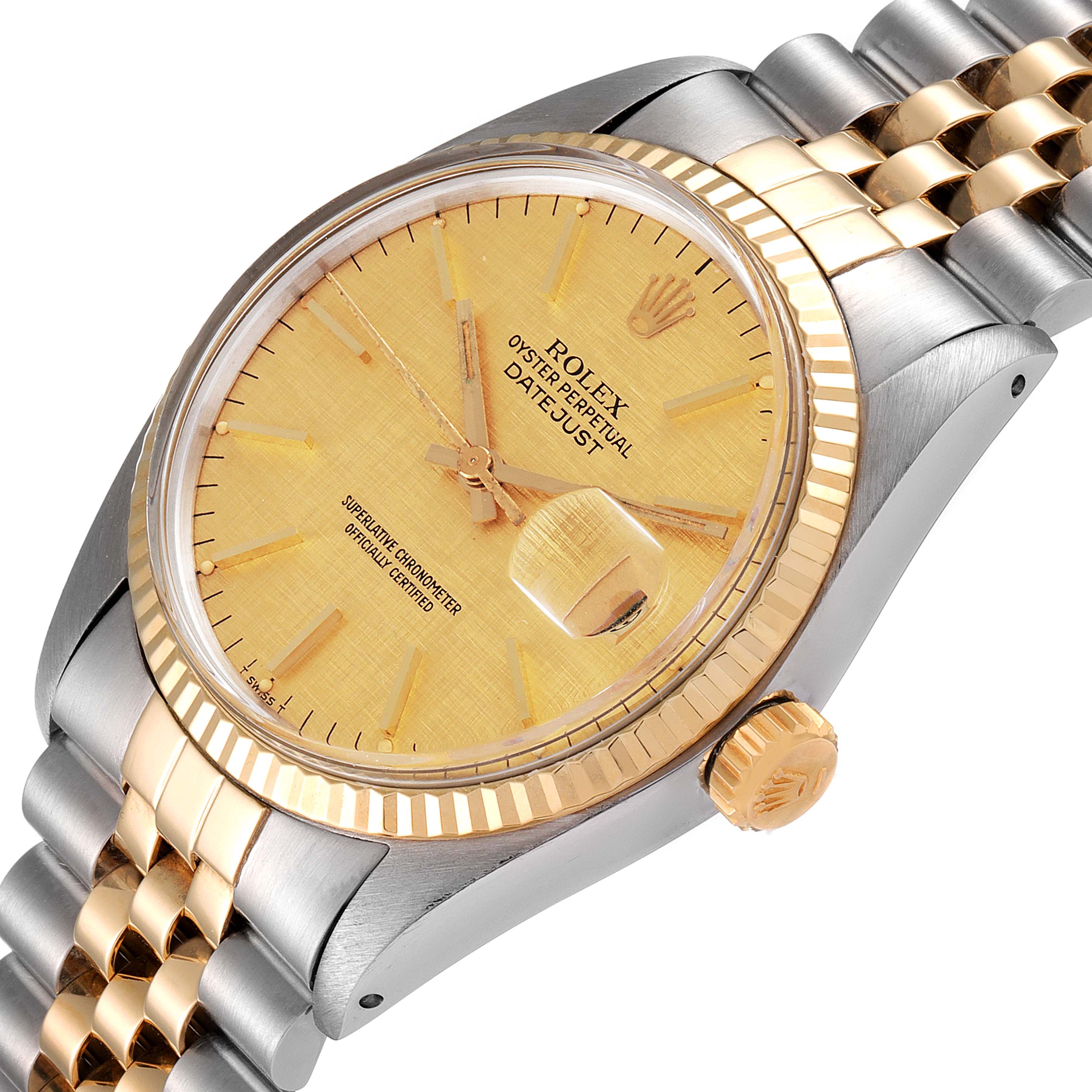 The Vintage Collection Rolex watch is shown at an angled view, displaying the dial, bezel, crown, and part of the bracelet.