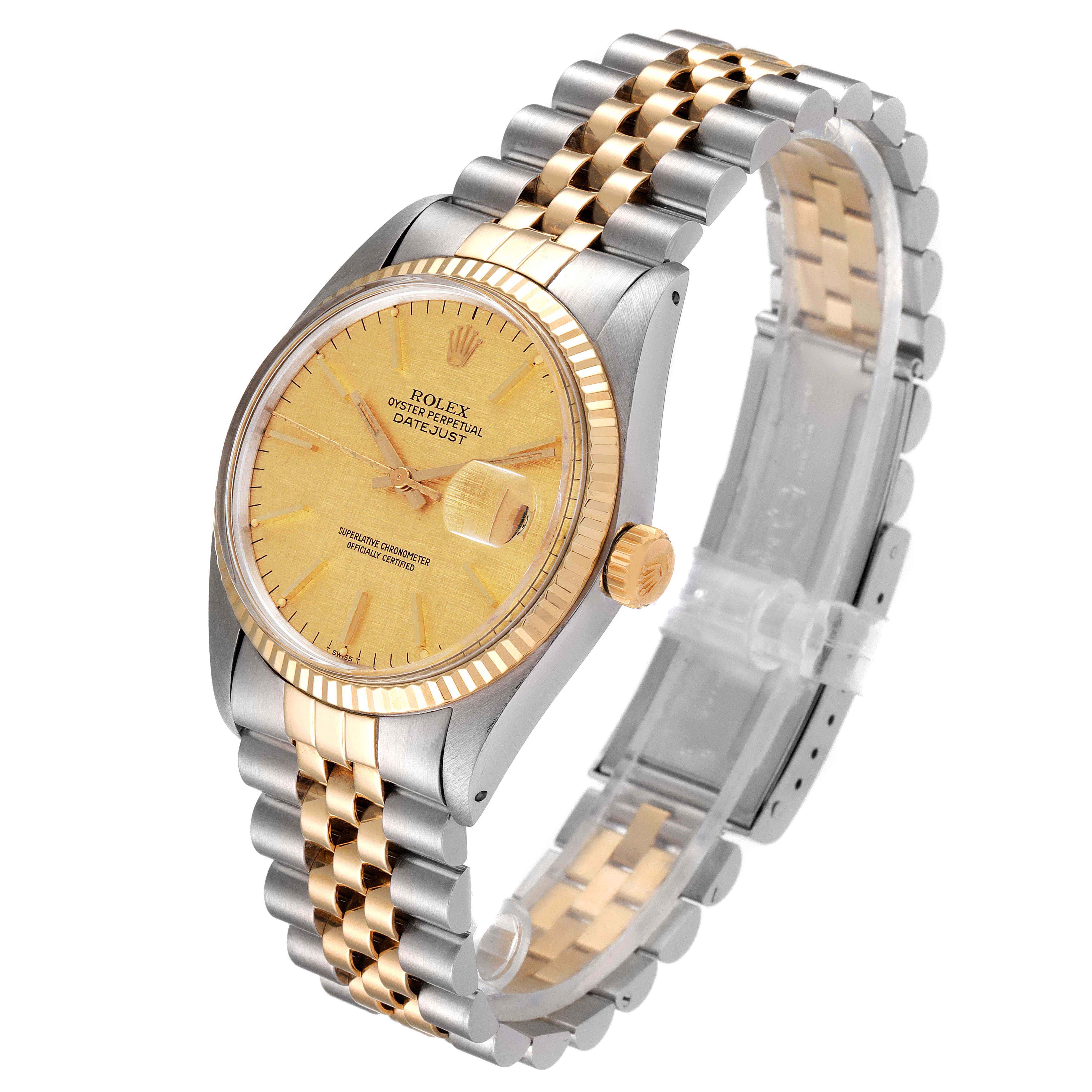 The Rolex Vintage Collection 16013 Men's Steel and Gold (two tone) Champagne Dial 16013 Men's Steel and Gold (two tone) Champagne Dial watch is shown at a three-quarter angle, highlighting the face, bezel, and two-tone bracelet.