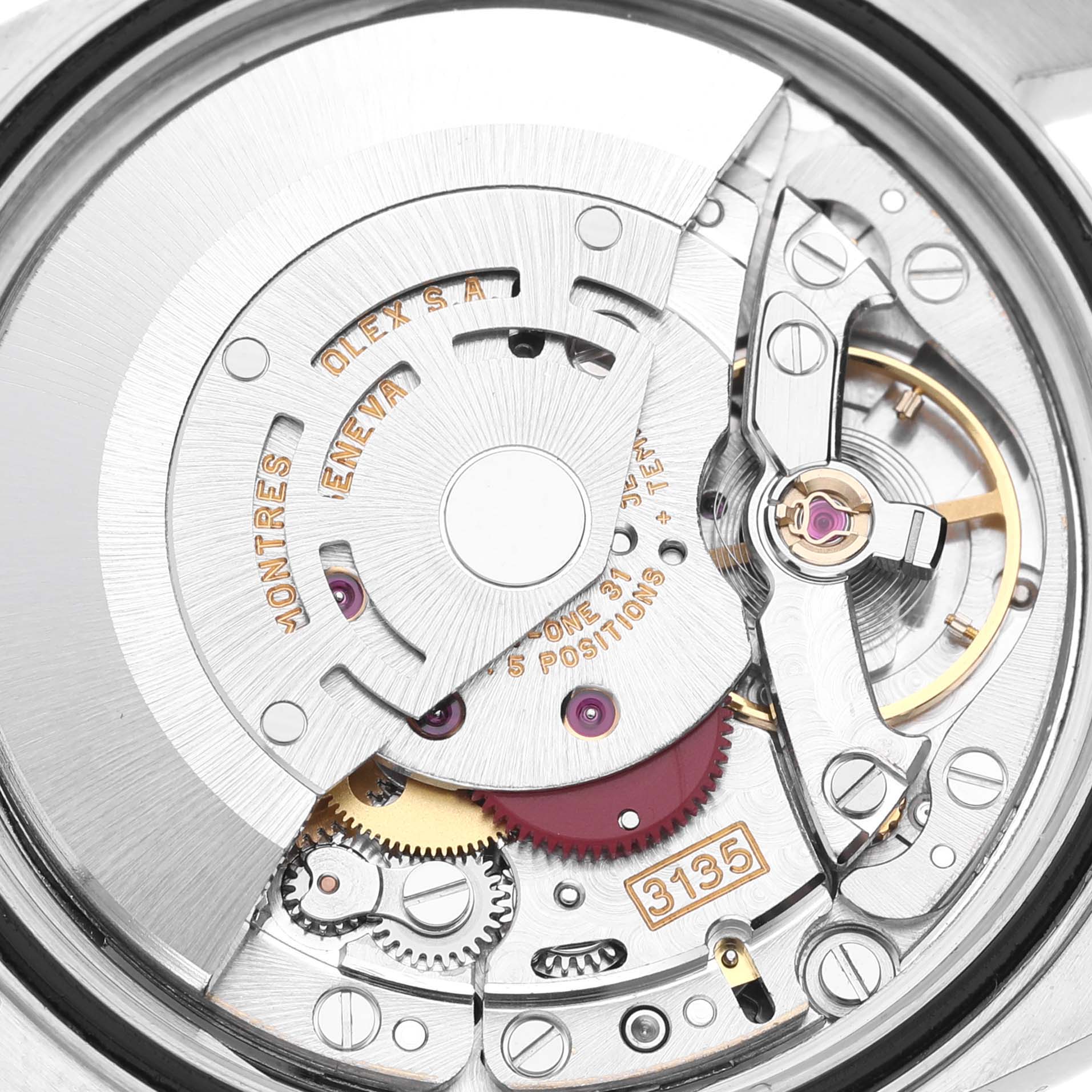 The image shows a close-up view of the movement mechanism inside a Rolex Datejust 16233 Men's Steel and Gold (two tone) Black Dial 16233 Men's Steel and Gold (two tone) Black Dial watch.