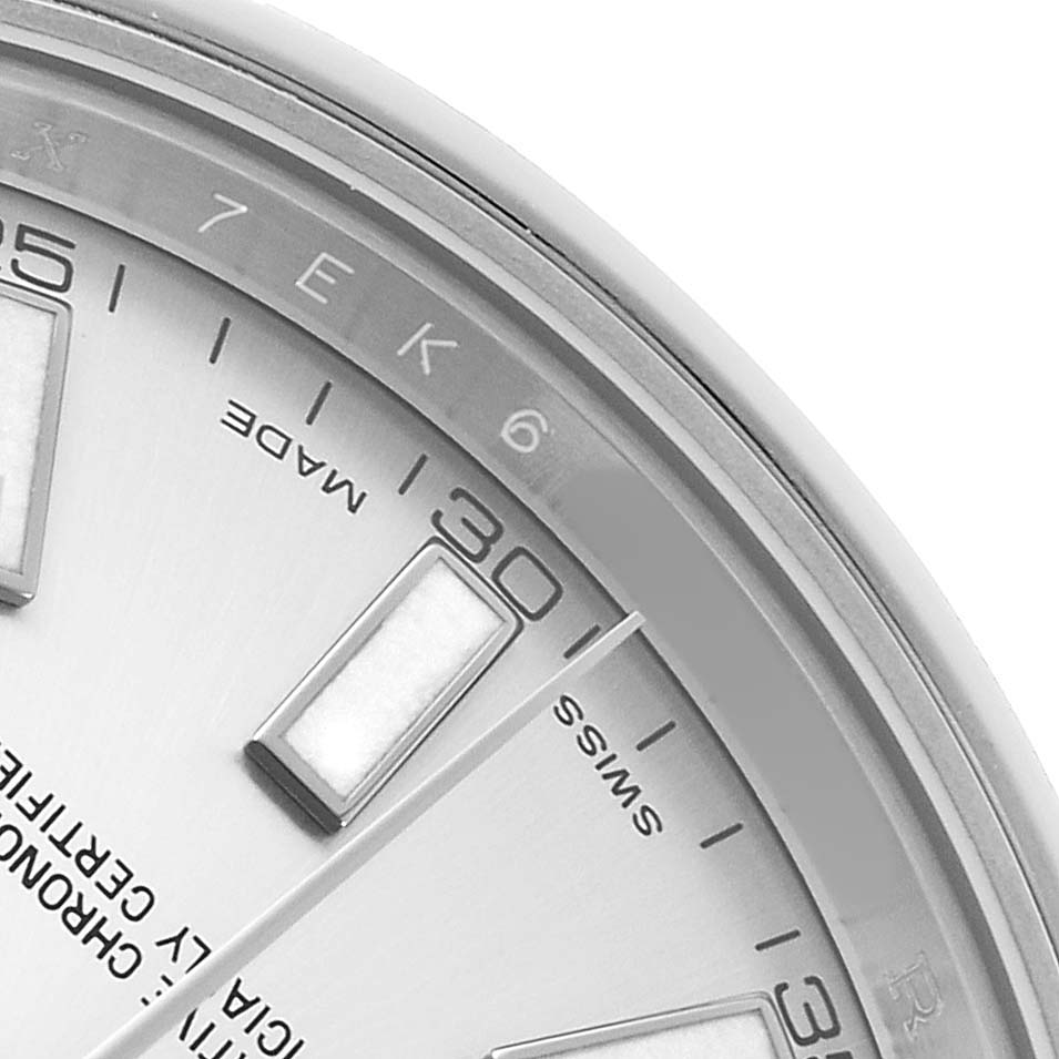 The image shows a partial close-up of the dial and bezel of the Rolex Datejust 41 116300 Men's Stainless Steel Silver Dial, highlighting hour markers and minute indicators.