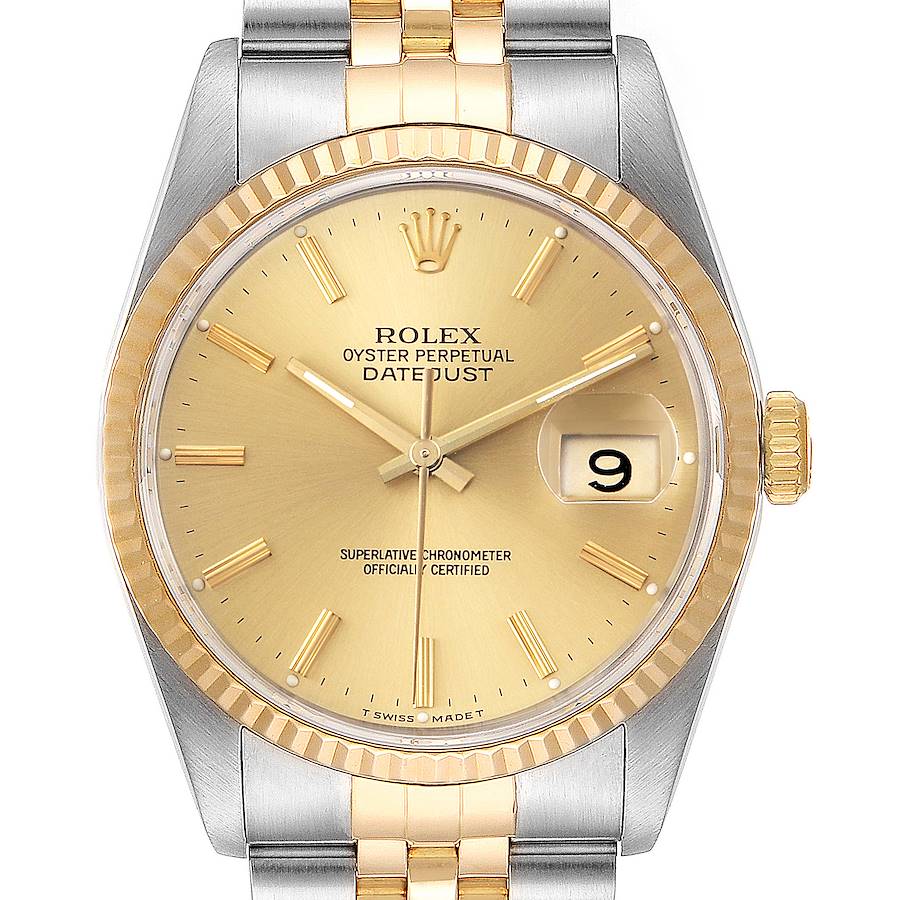 Rolex Datejust Steel 18K Yellow Gold Fluted Bezel Mens Watch 16233 Papers SwissWatchExpo