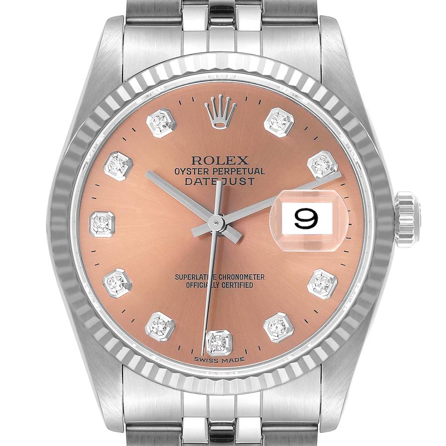 Rolex Datejust Steel White Gold Salmon Diamond Dial Mens Watch 16234 SwissWatchExpo