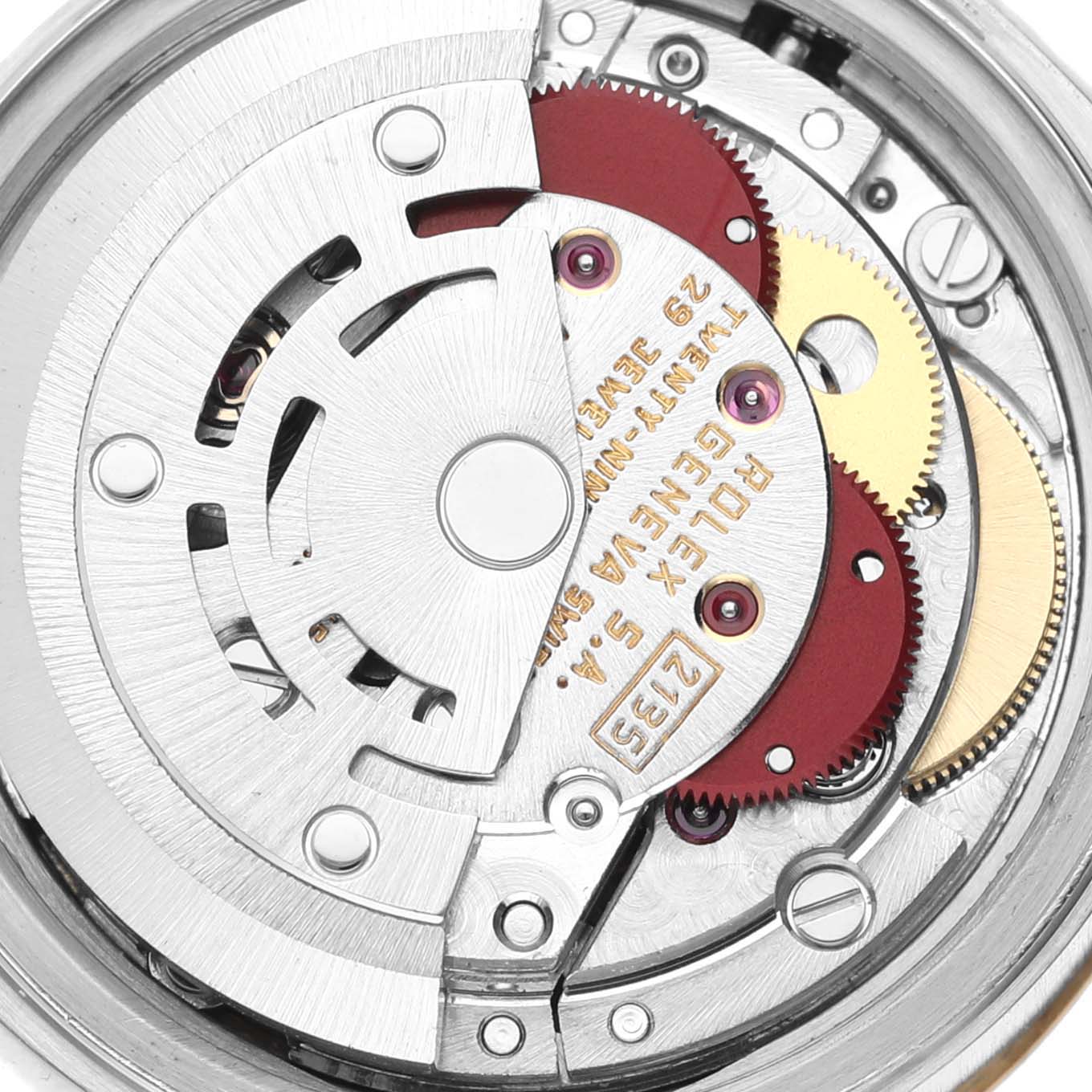 The image shows a close-up of the Rolex Datejust 69173 Women's Steel and Gold (two tone) Champagne Dial 69173 Women's Steel and Gold (two tone) Champagne Dial watch movement, highlighting its intricate components.