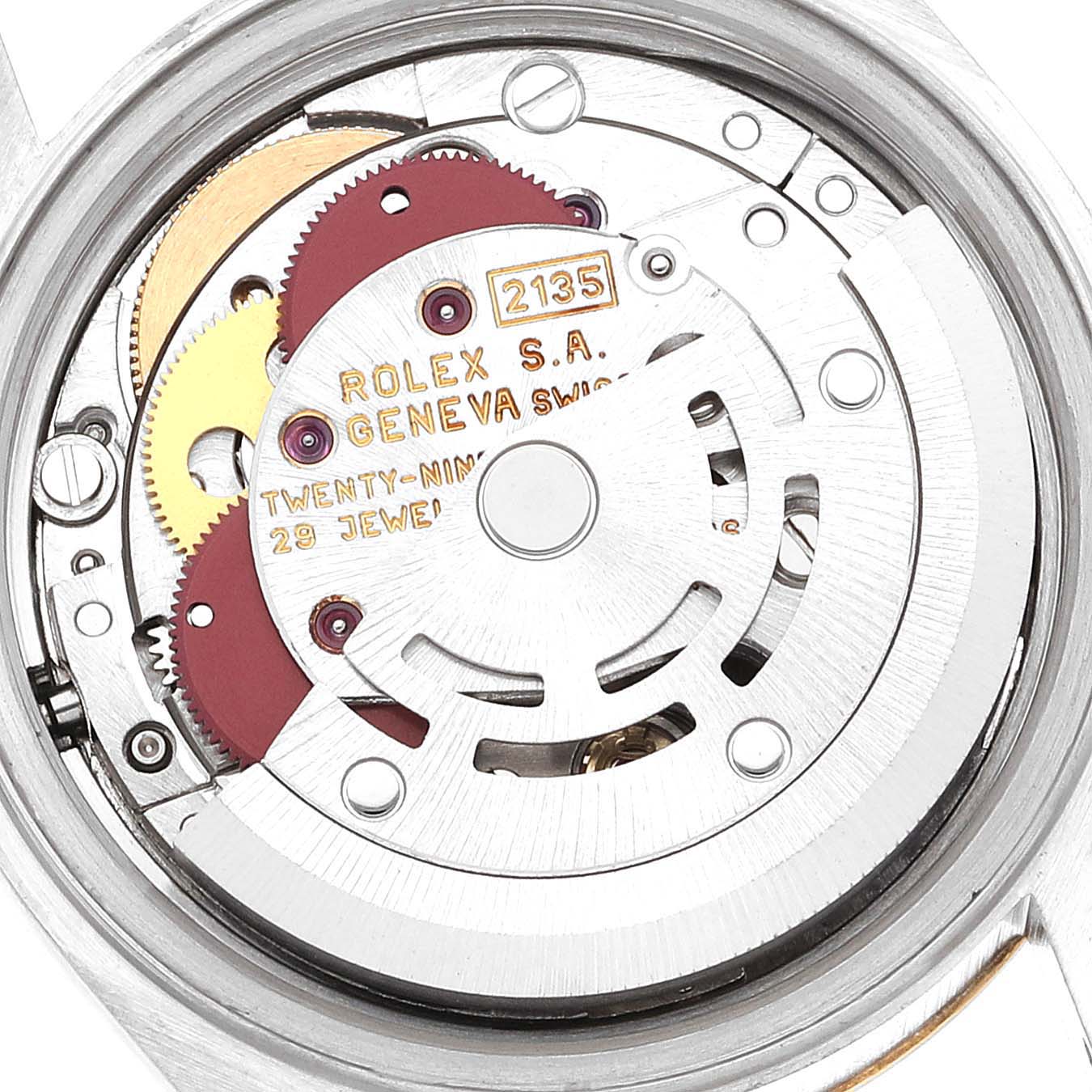 This image shows the internal mechanism of a Rolex Datejust 69173 Women's Steel and Gold (two tone) Champagne Dial 69173 Women's Steel and Gold (two tone) Champagne Dial watch featuring its movement components.