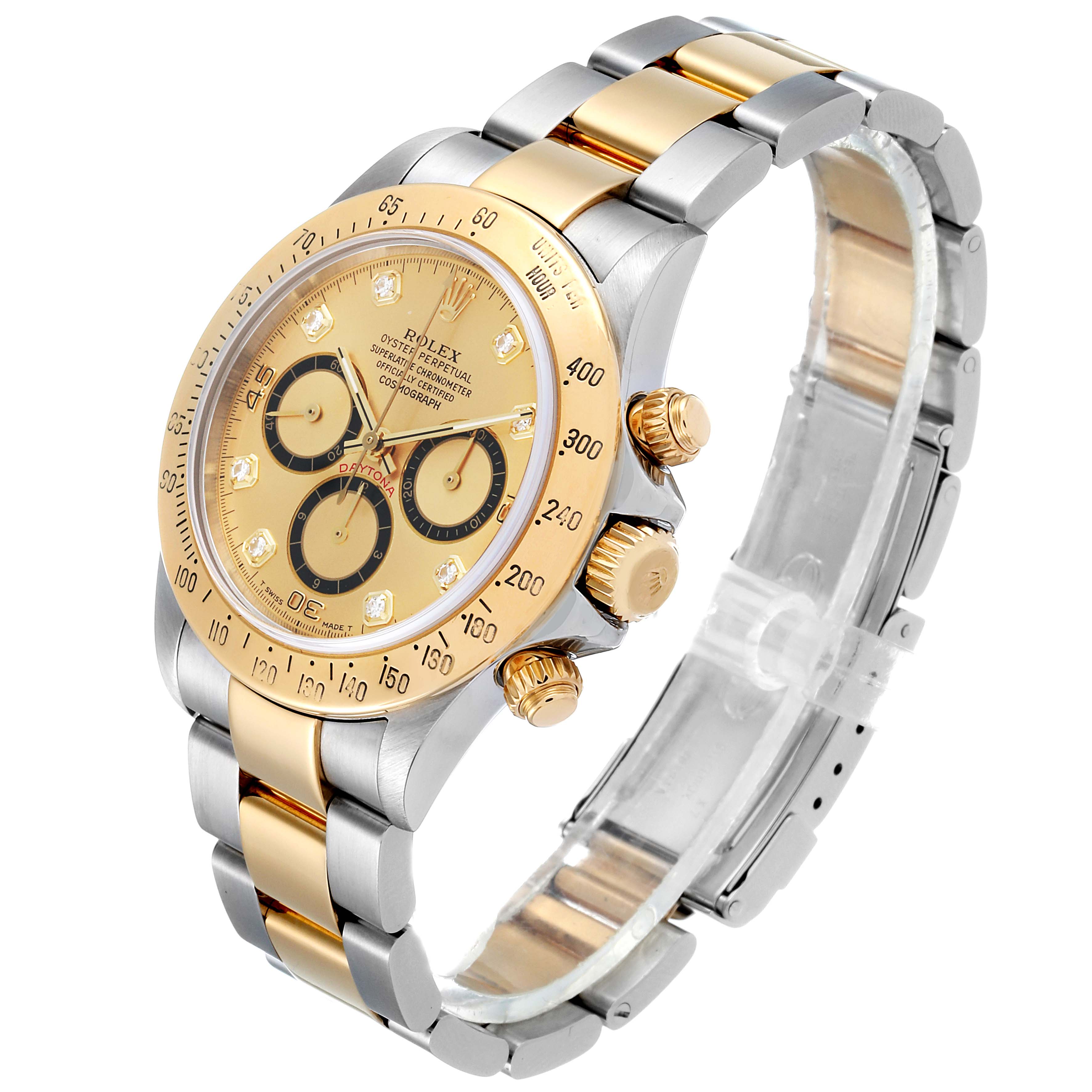 Rolex Daytona Steel 18K Yellow Gold Diamond Dial Mens Watch 16523 Box ...