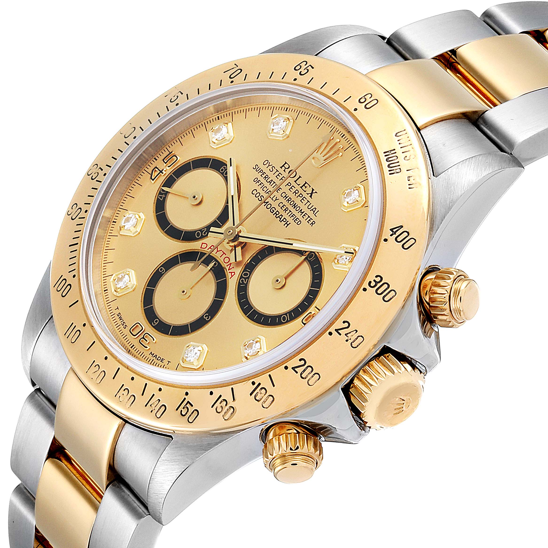 Rolex Daytona Steel 18K Yellow Gold Diamond Dial Mens Watch 16523 Box ...