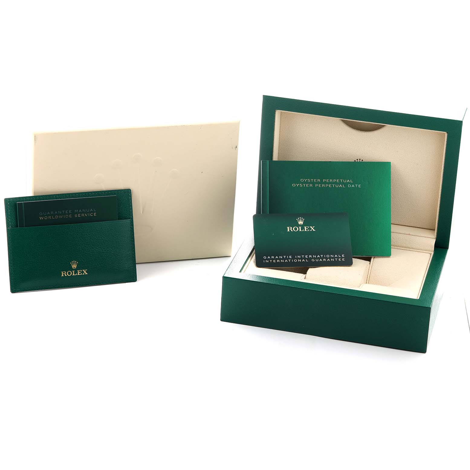 The image shows the packaging, box, and booklets for a Rolex Explorer 224270 Men's Stainless Steel Black Dial model, with no watch visible.