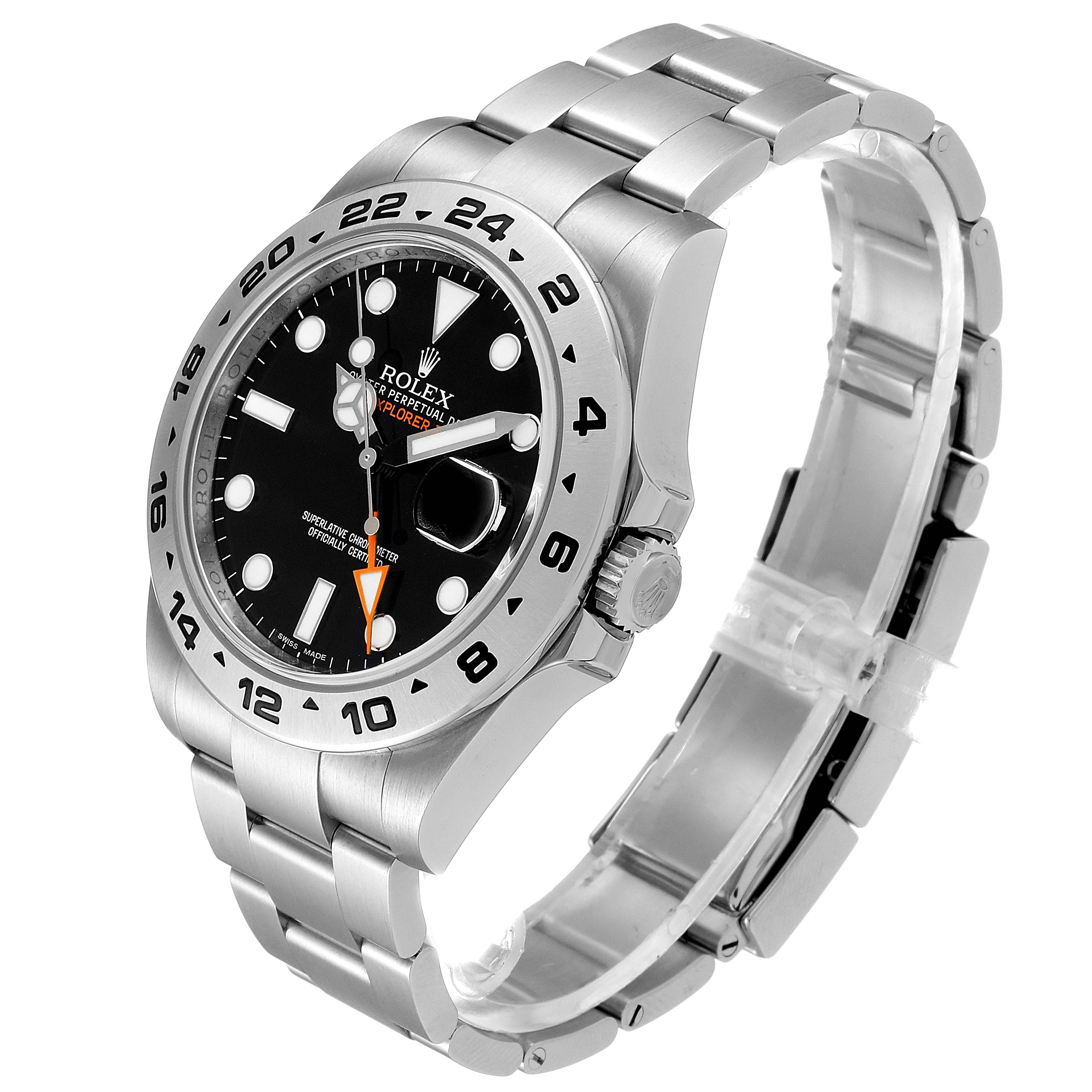 The Rolex Explorer 216570 Men
s Stainless Steel Black Dial 216570 Men
s Stainless Steel Black Dial watch is shown at a slight angle, displaying its face, bezel, crown, and bracelet.