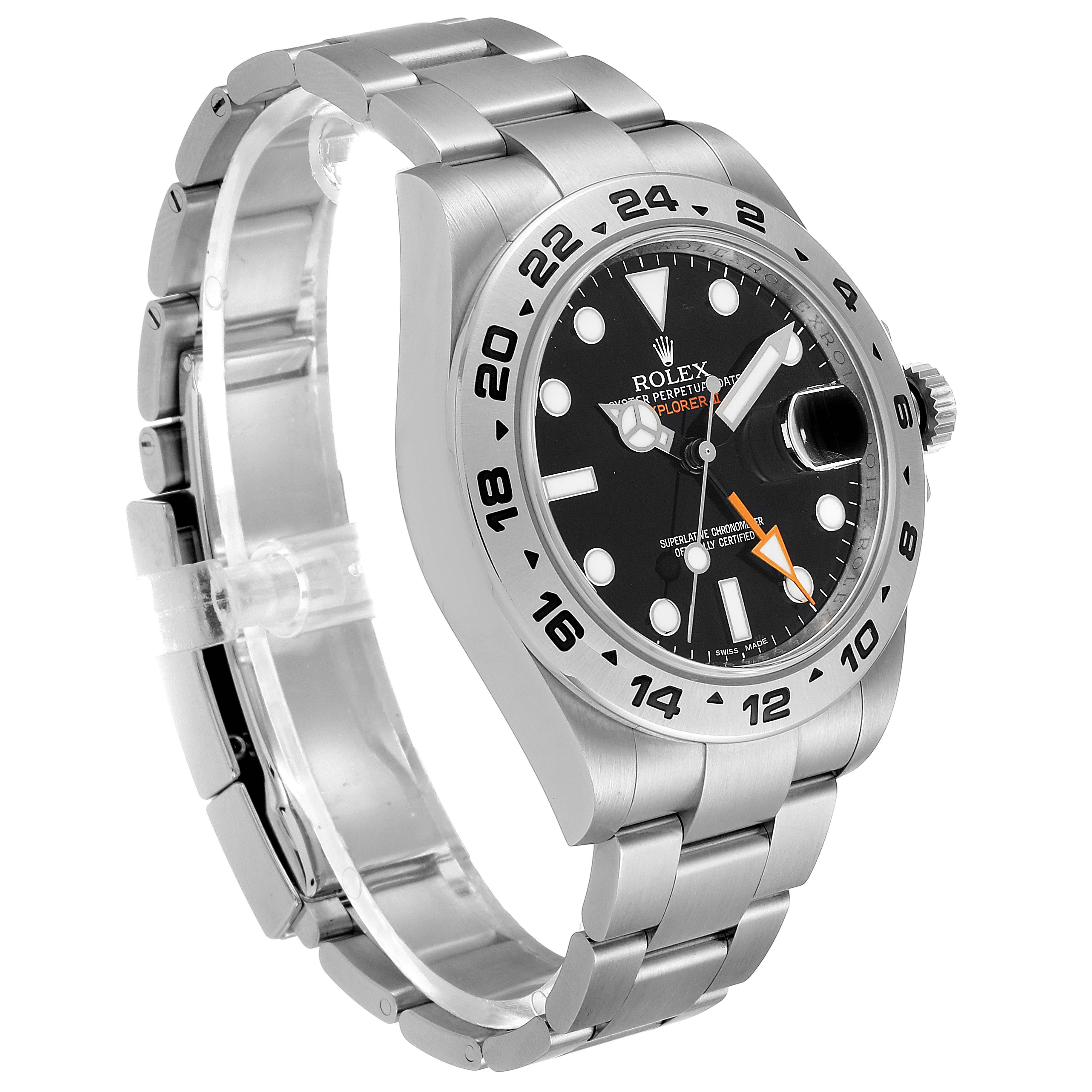 The image shows a side-angle view of a Rolex Explorer 216570 Men
s Stainless Steel Black Dial 216570 Men
s Stainless Steel Black Dial watch, highlighting the bezel, dial, and bracelet.