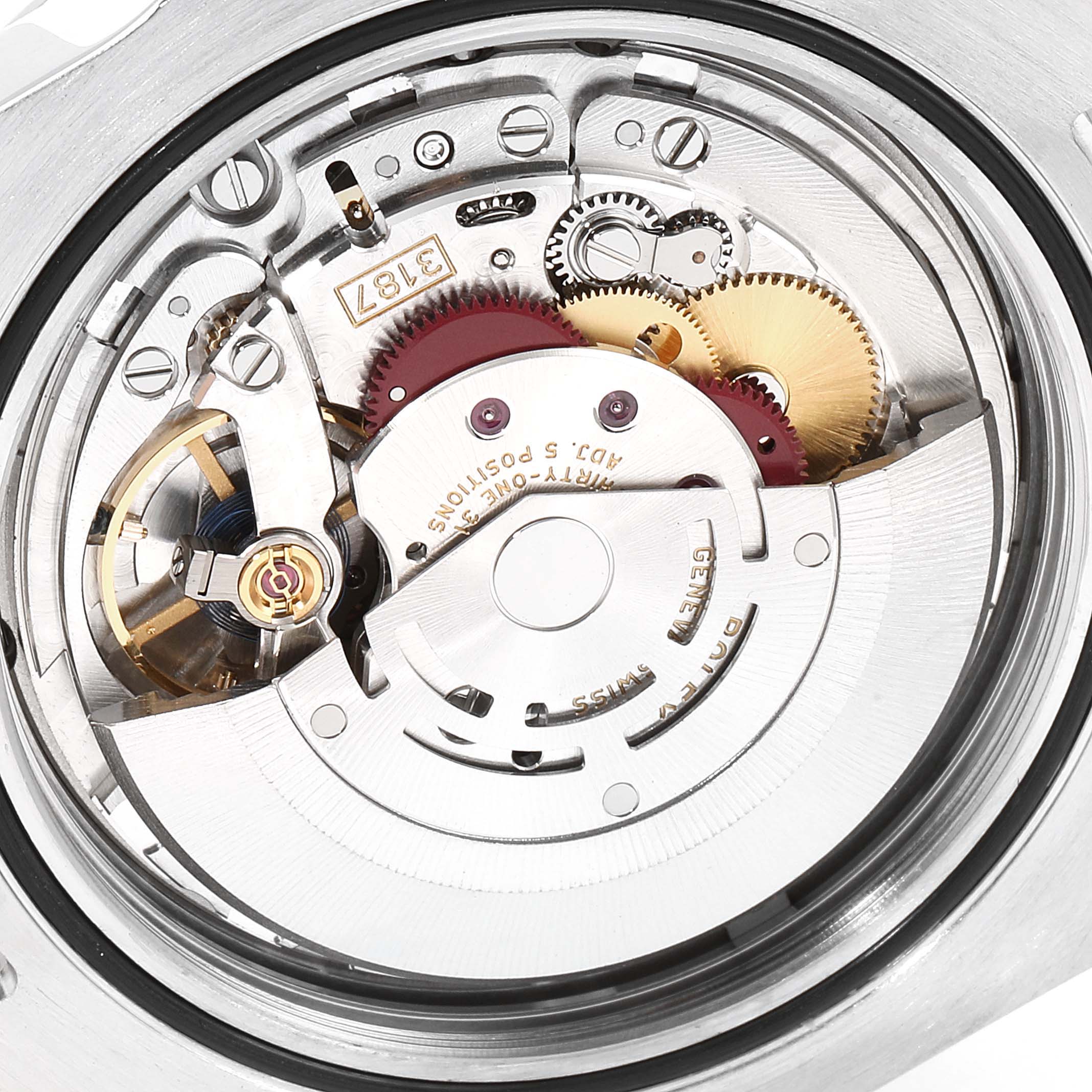 This image shows the movement and inner mechanisms of the Rolex Explorer 216570 Men
s Stainless Steel Black Dial 216570 Men
s Stainless Steel Black Dial model, viewed from the back case.