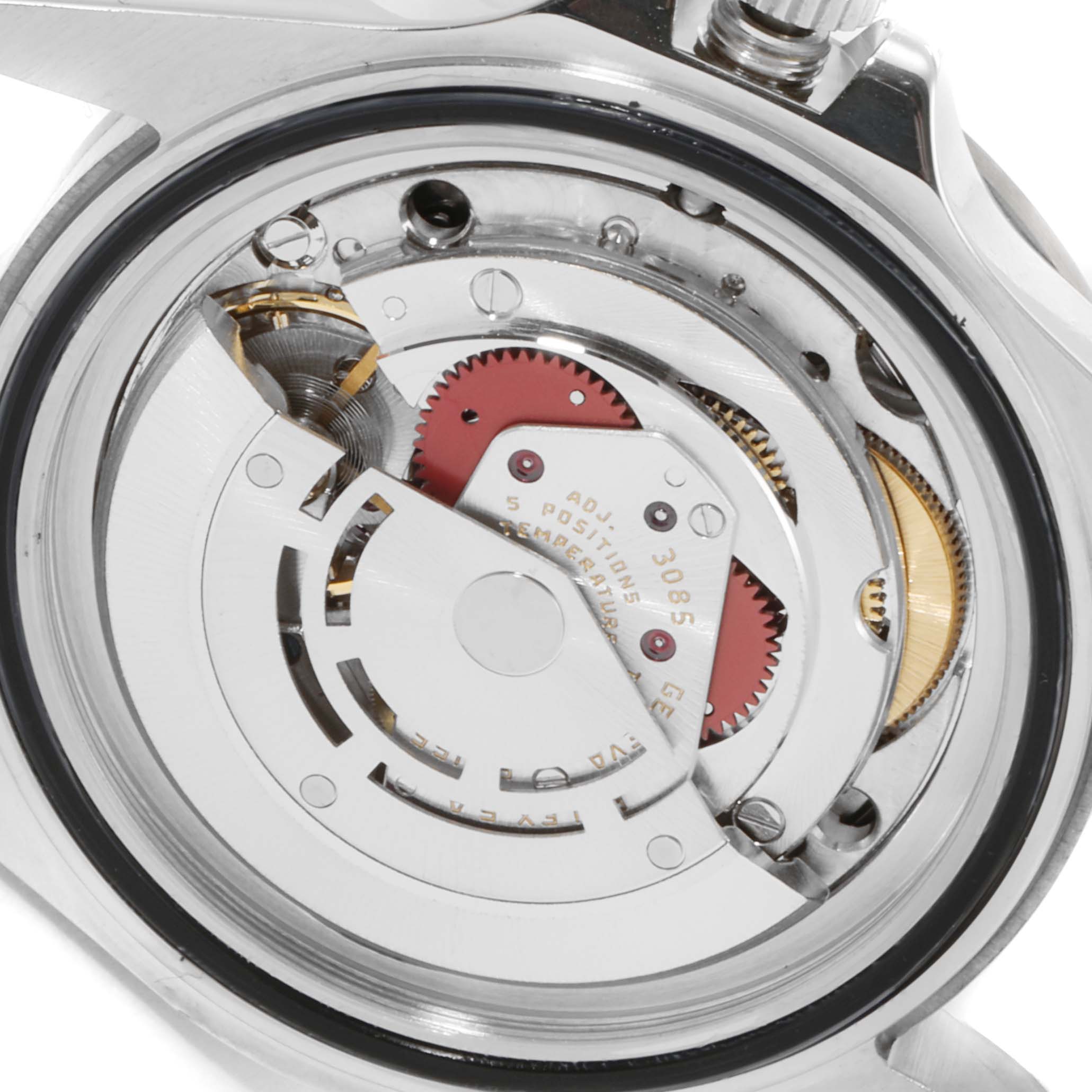 This image shows the internal mechanical movement of a Rolex Explorer 16550 Men's Stainless Steel Black Dial 16550 Men's Stainless Steel Black Dial watch from a close-up, top-down angle.