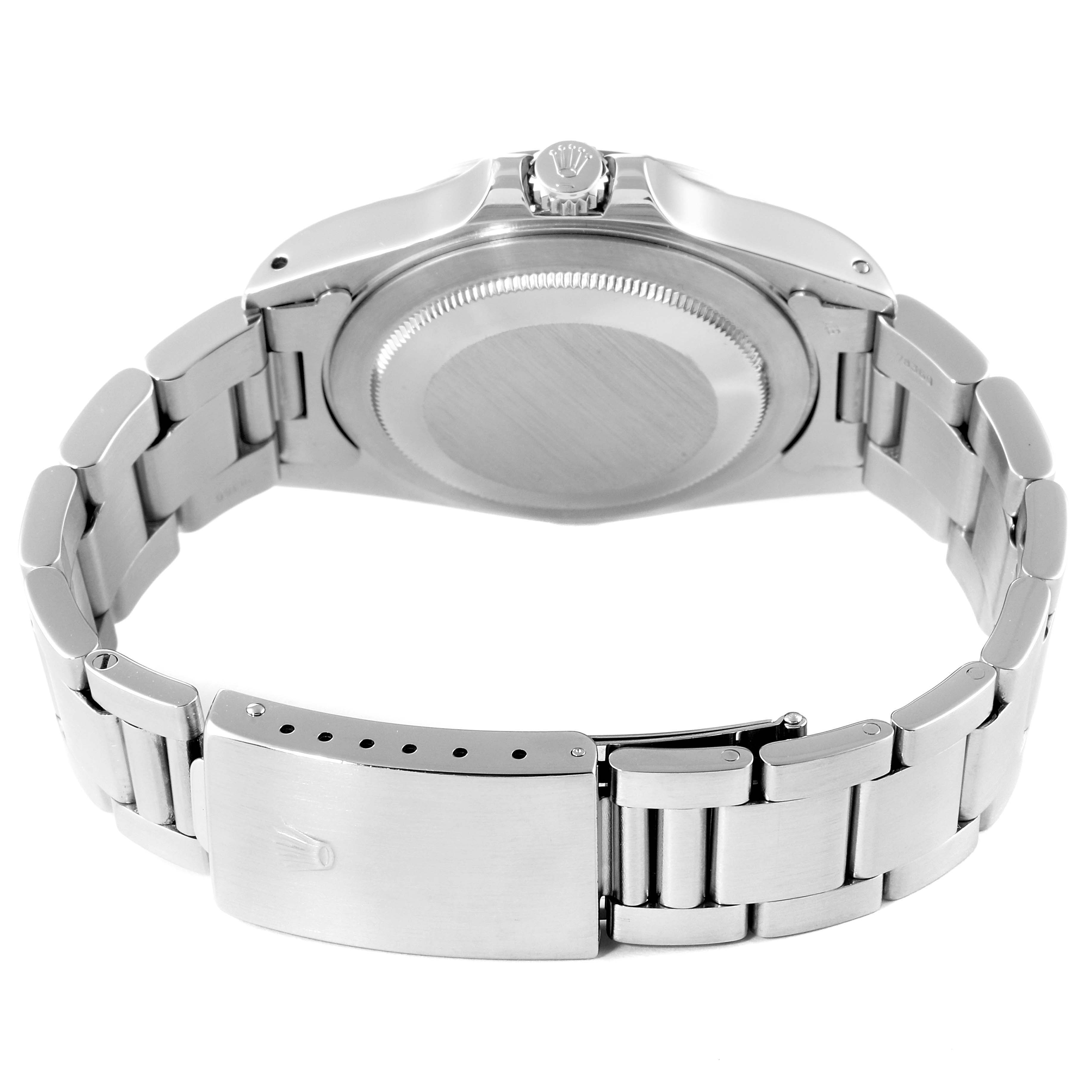 This image shows the back, clasp, and part of the bracelet of a Rolex Explorer 16550 Men's Stainless Steel Black Dial 16550 Men's Stainless Steel Black Dial watch.