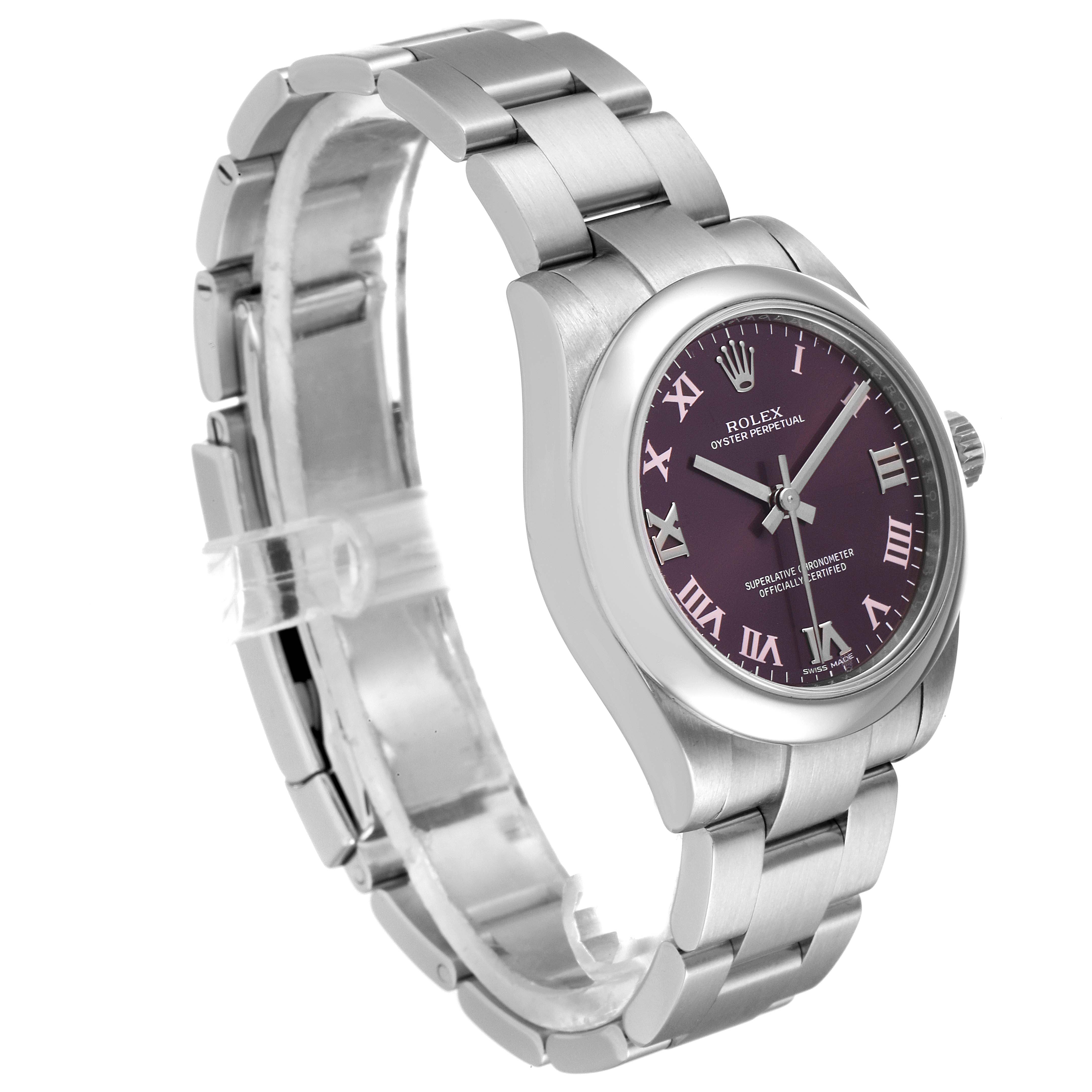 The Mid-Size Rolex watch is shown at an angled view, displaying the face, watchcase, crown, and part of the bracelet.