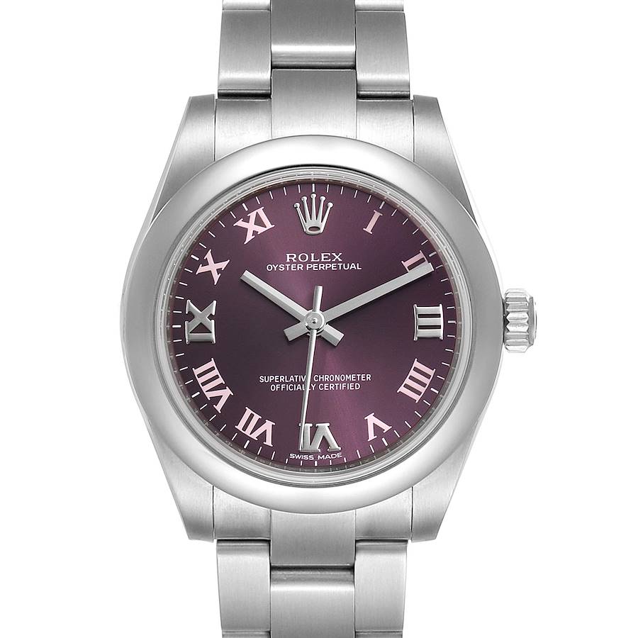 Rolex Oyster Perpetual Midsize Red Grape Dial Ladies Watch 177200 Box Card SwissWatchExpo
