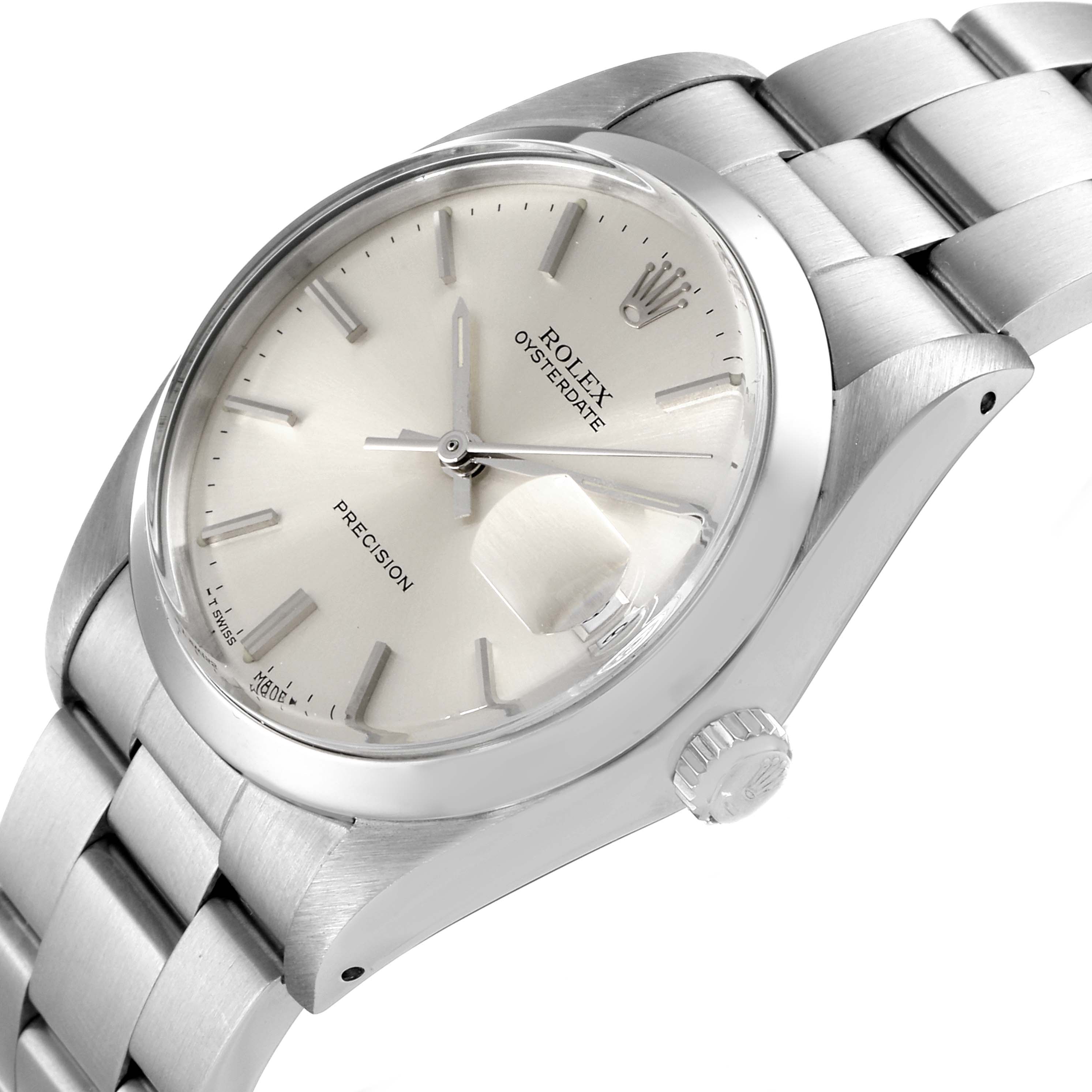 The image shows a close-up angled view of the Rolex Vintage Collection 6694 Men's Stainless Steel Silver Dial 6694 Men's Stainless Steel Silver Dial watch, highlighting the dial, crown, and bracelet.