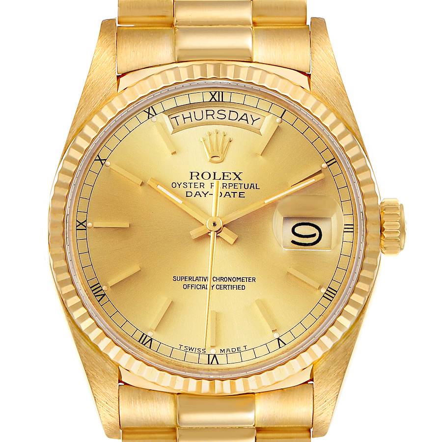 Rolex President Day-Date 36mm Yellow Gold Mens Watch 18038 Papers SwissWatchExpo