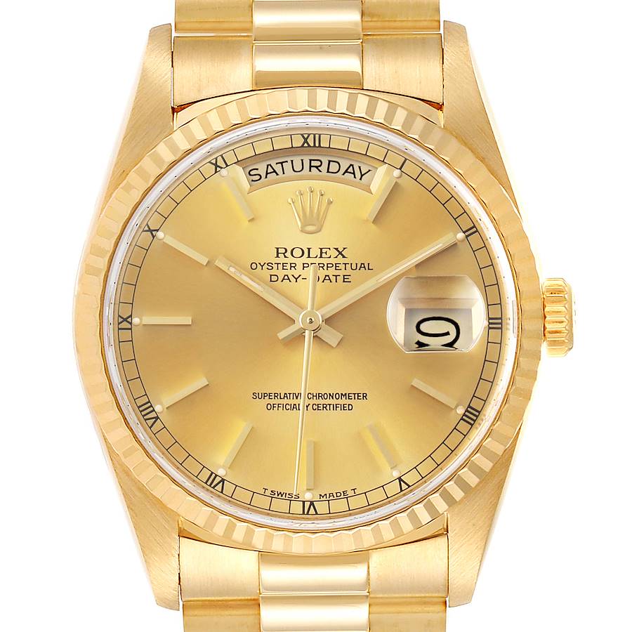 Rolex President Day-Date Yellow Gold Champagne Dial Mens Watch 18238 Box SwissWatchExpo