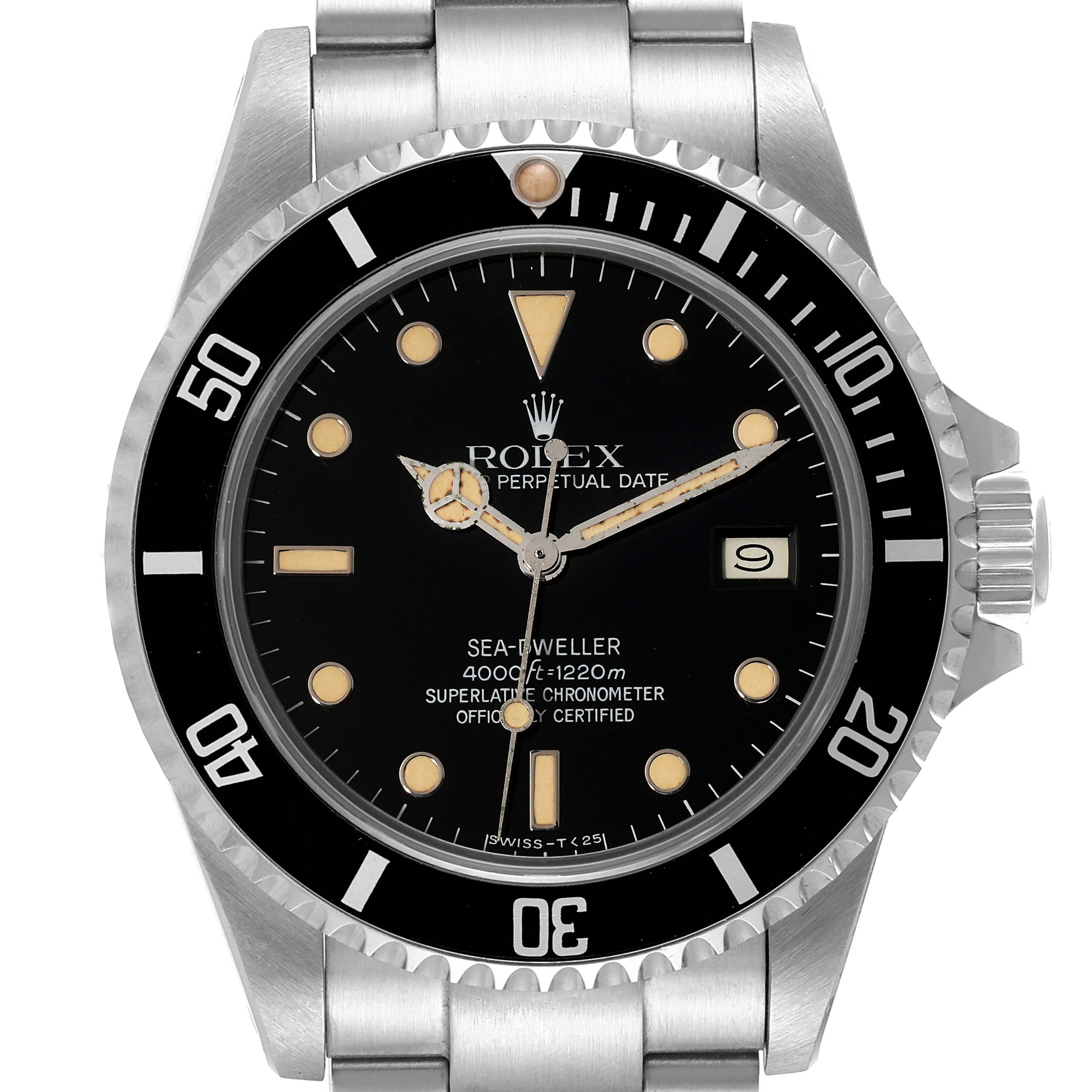 This Rolex Vintage Collection 16660 Men's Stainless Steel Black Dial 16660 Men's Stainless Steel Black Dial watch is shown from the front, displaying its black dial, bezel, hands, and date window.