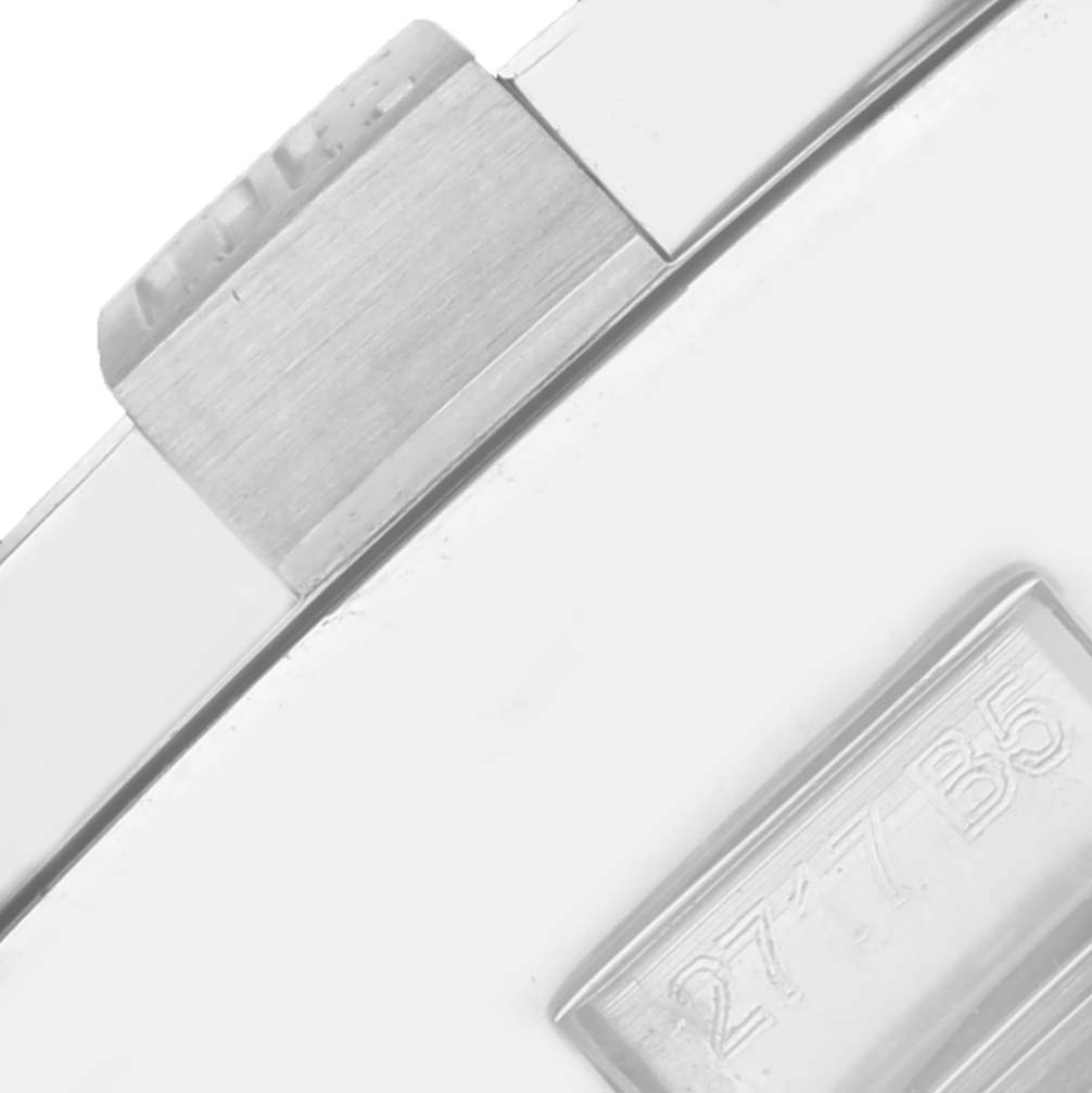 The image shows a close-up of the side view of the Breitling Avenger A13381 Men's Stainless Steel Black Dial A13381 Men's Stainless Steel Black Dial, highlighting the crown and part of the bezel.