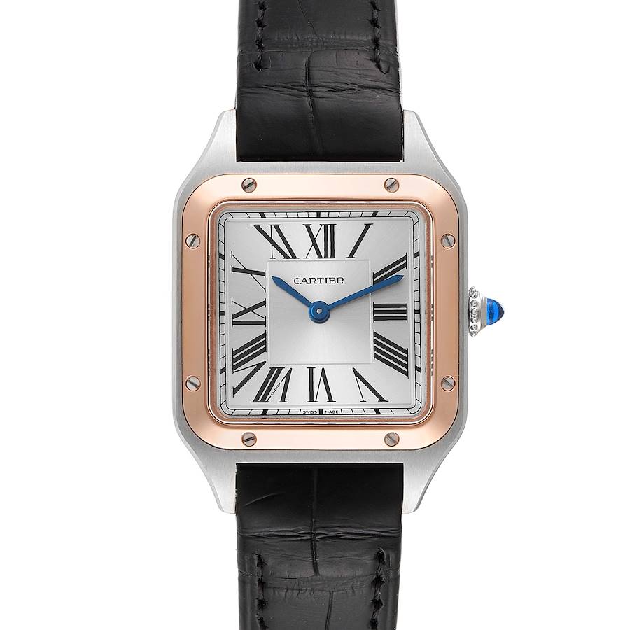 Cartier Santos Dumont Steel Rose Gold Ladies Watch W2SA0012 Unworn SwissWatchExpo