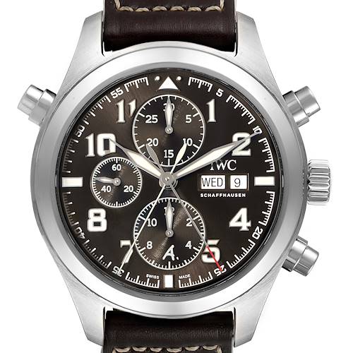 Photo of IWC Pilot Flieger Dial Rattrapante Chronograph Day Date Steel Mens Watch IW370607 Box Card
