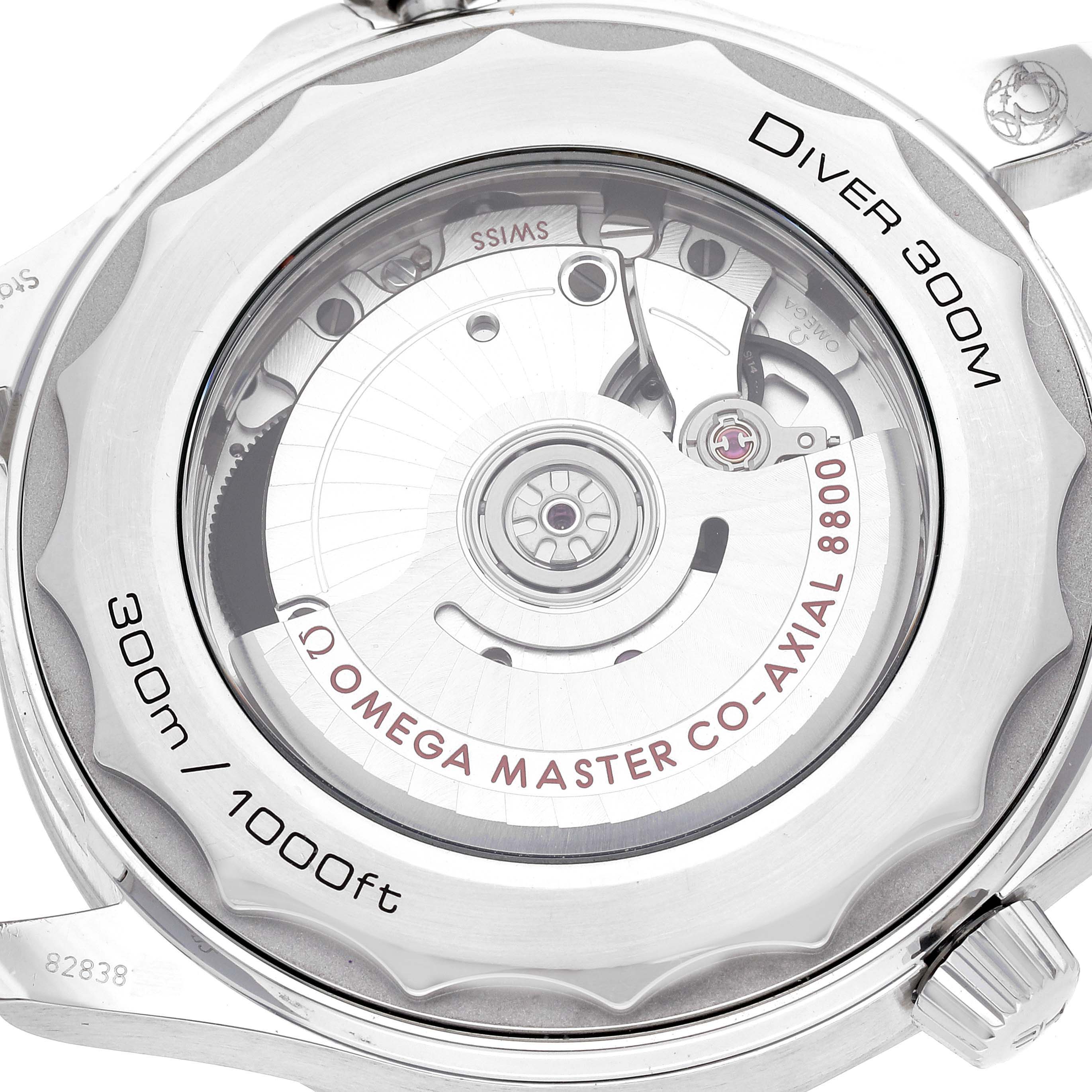 The image shows the back of an Omega Seamaster 210.30.42.20.04.001 Men's Stainless Steel White Dial 210.30.42.20.04.001 Men's Stainless Steel White Dial Diver 300M, displaying its internal movement and case back details.