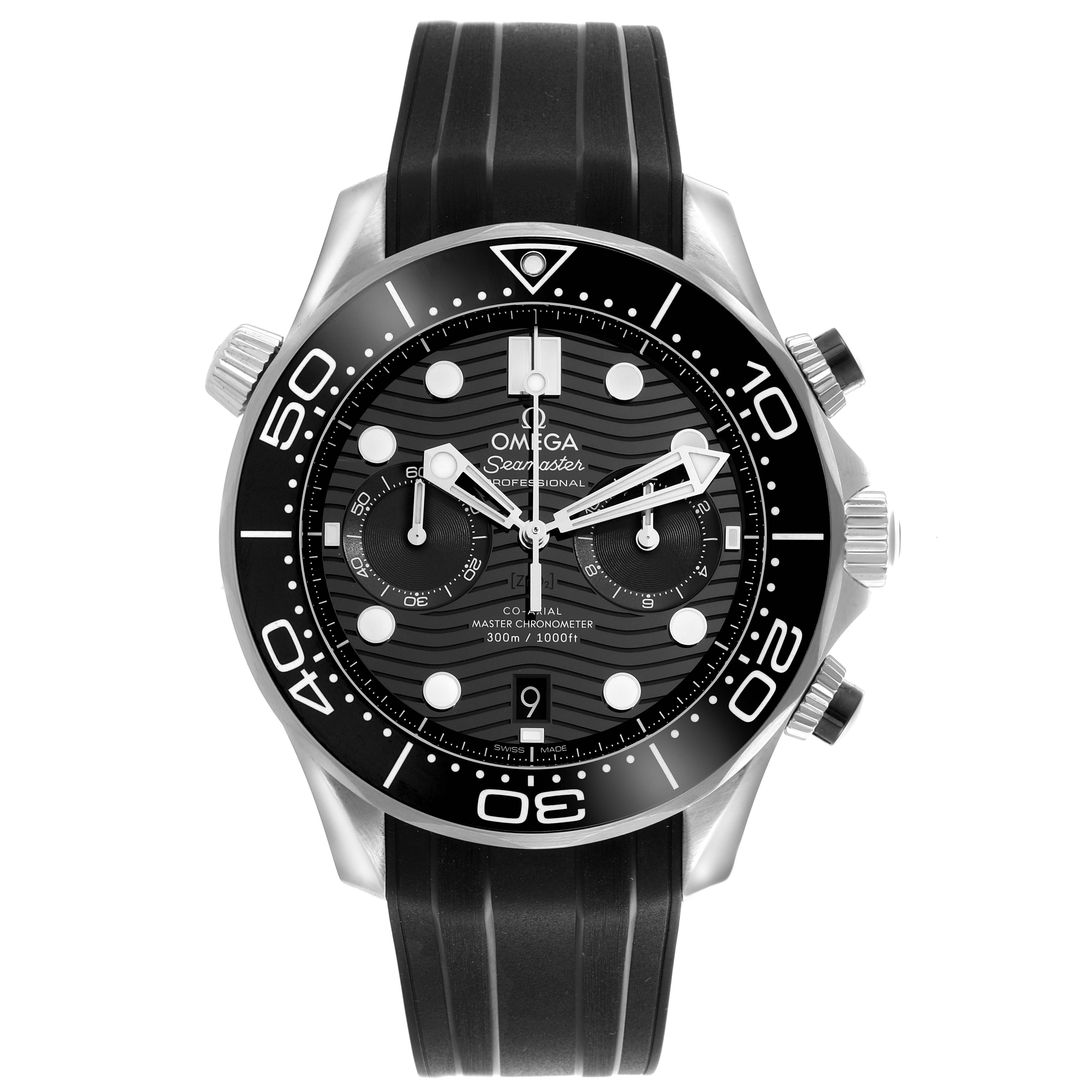 The Omega Seamaster 210.32.44.51.01.001 Men
s Stainless Steel Black Dial 210.32.44.51.01.001 Men
s Stainless Steel Black Dial watch is shown from the front, displaying the face, bezel, and strap.