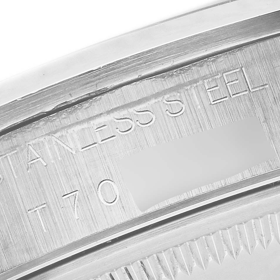 The image shows a close-up of the case back edge of the Rolex Air-King 14000 Men's Stainless Steel Silver Dial 14000 Men's Stainless Steel Silver Dial, highlighting the engraved text.