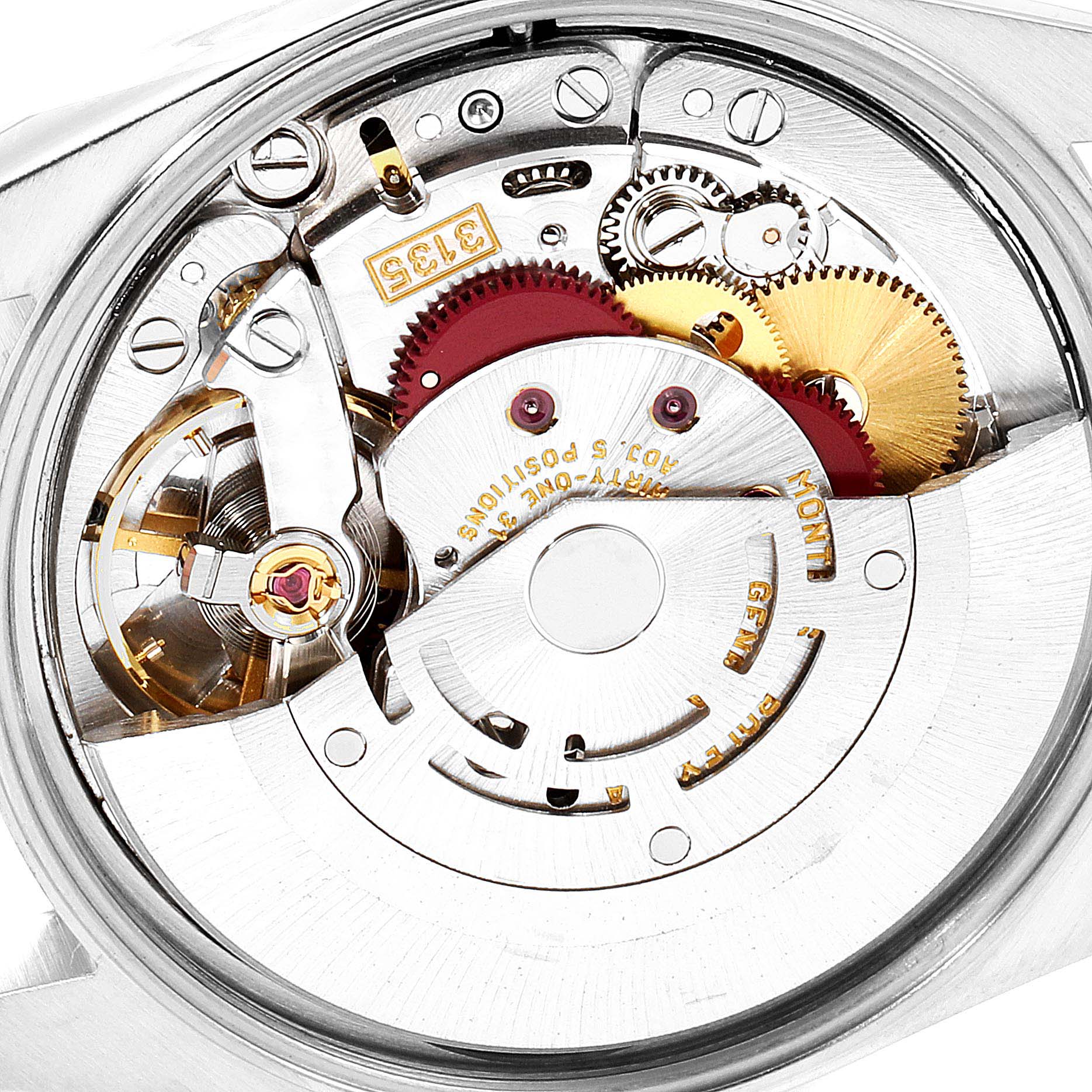 The image shows the internal mechanical movement of a Rolex Date 15200 Men's Stainless Steel White Dial 15200 Men's Stainless Steel White Dial model watch from a back angle.