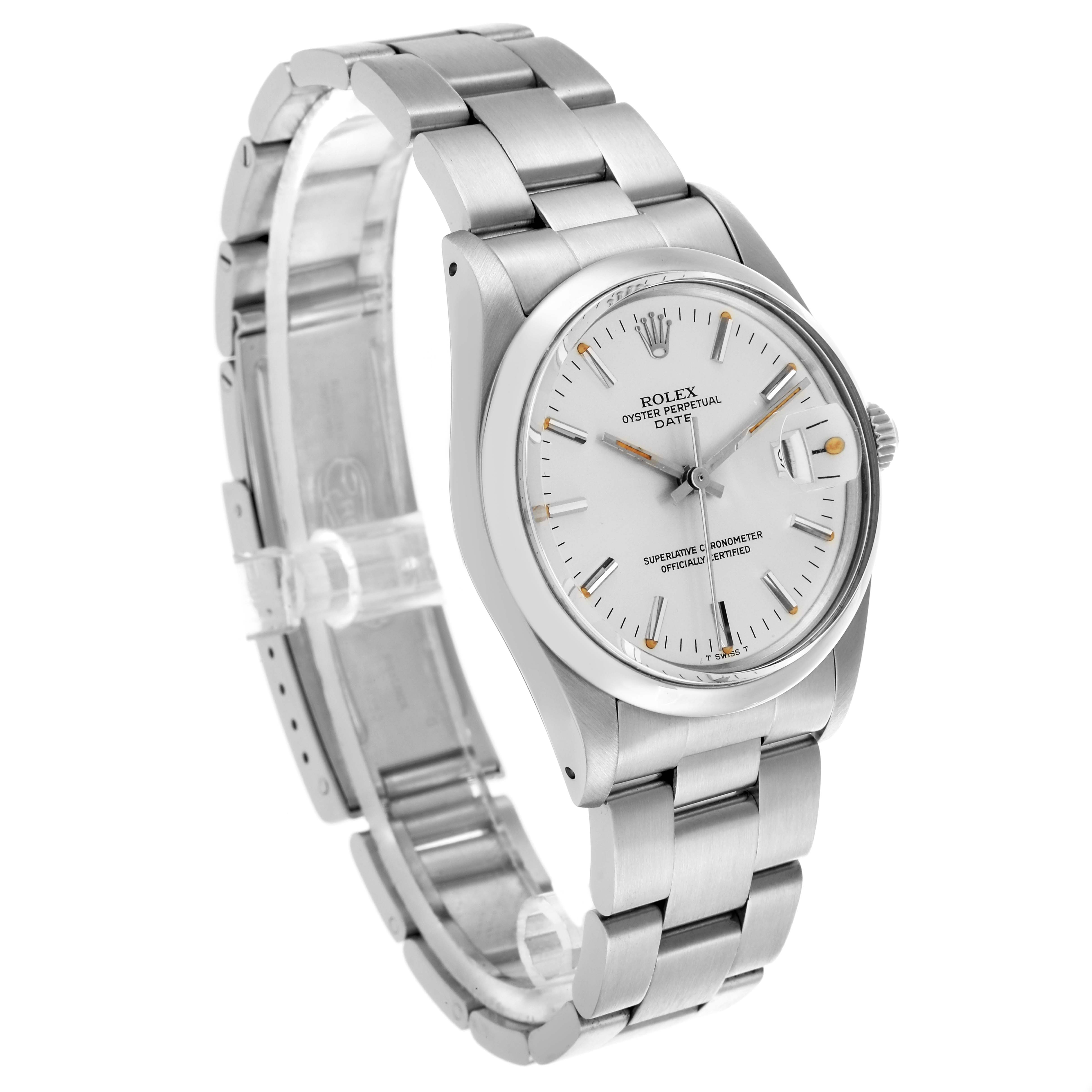 The Rolex Date 15000 Men's Stainless Steel Silver Dial 15000 Men's Stainless Steel Silver Dial is shown at a three-quarter angle, displaying the face, bracelet, and side of the case.