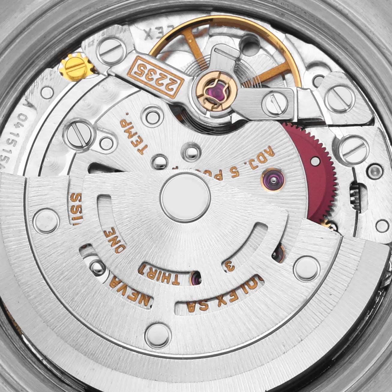 The image shows a close-up of the movement inside a Rolex Date 79240 Women
s Stainless Steel White Dial 79240 Women
s Stainless Steel White Dial model watch.