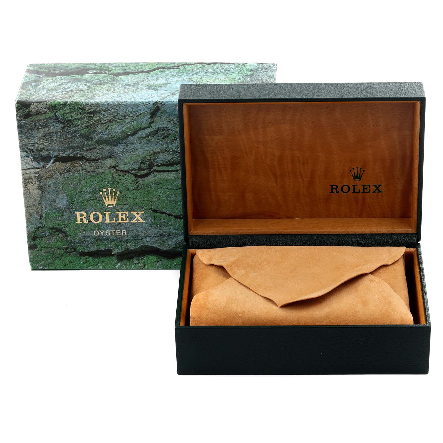 The image shows a Rolex Mid-Size 68243 Women's Steel and Gold (two tone) Grey Dial 68243 Women's Steel and Gold (two tone) Grey Dial watch box and case, featuring its exterior and interior packaging.