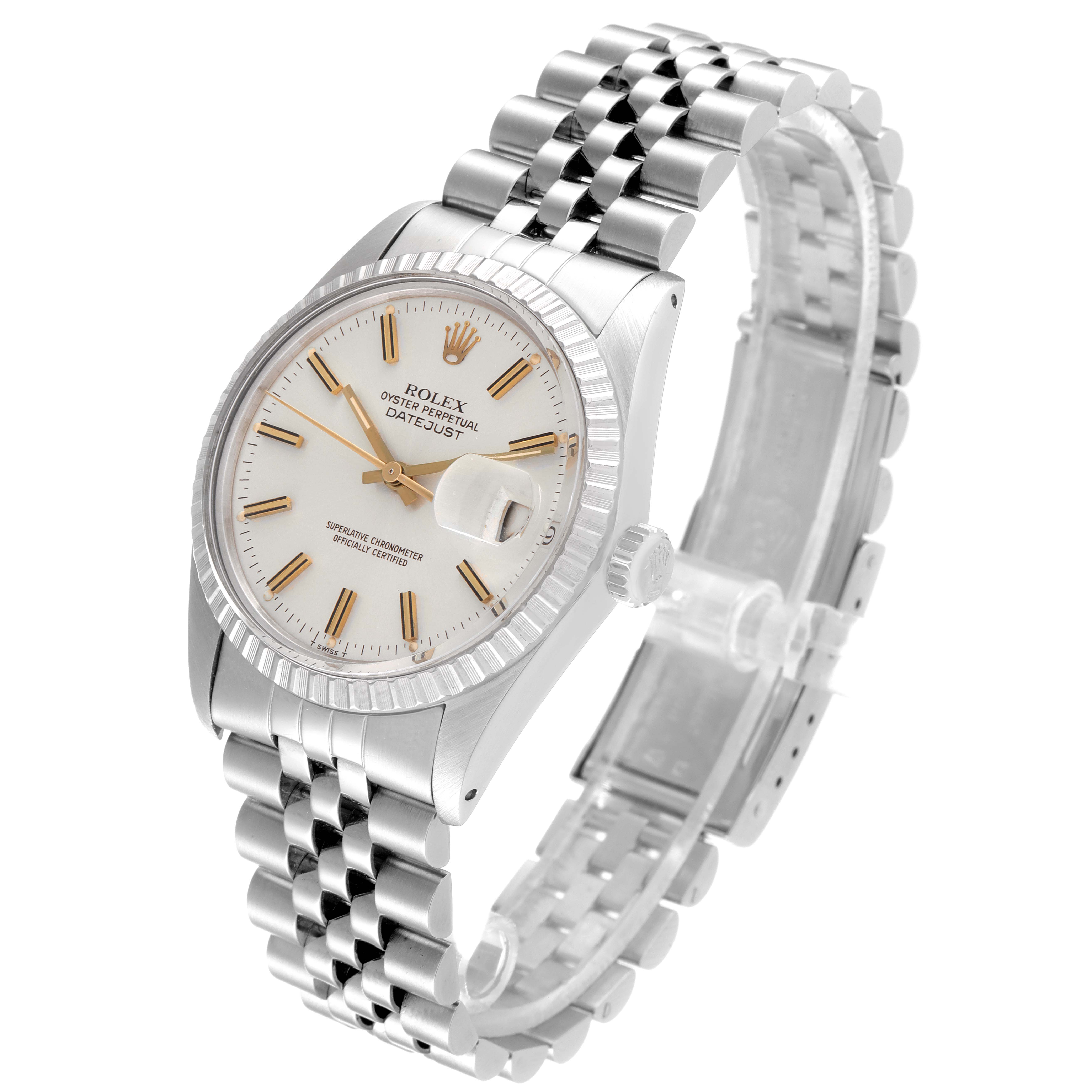 The Rolex Vintage Collection 16030 Men's Stainless Steel Silver Dial 16030 Men's Stainless Steel Silver Dial model watch is shown at an angle, highlighting the face, bezel, and bracelet.