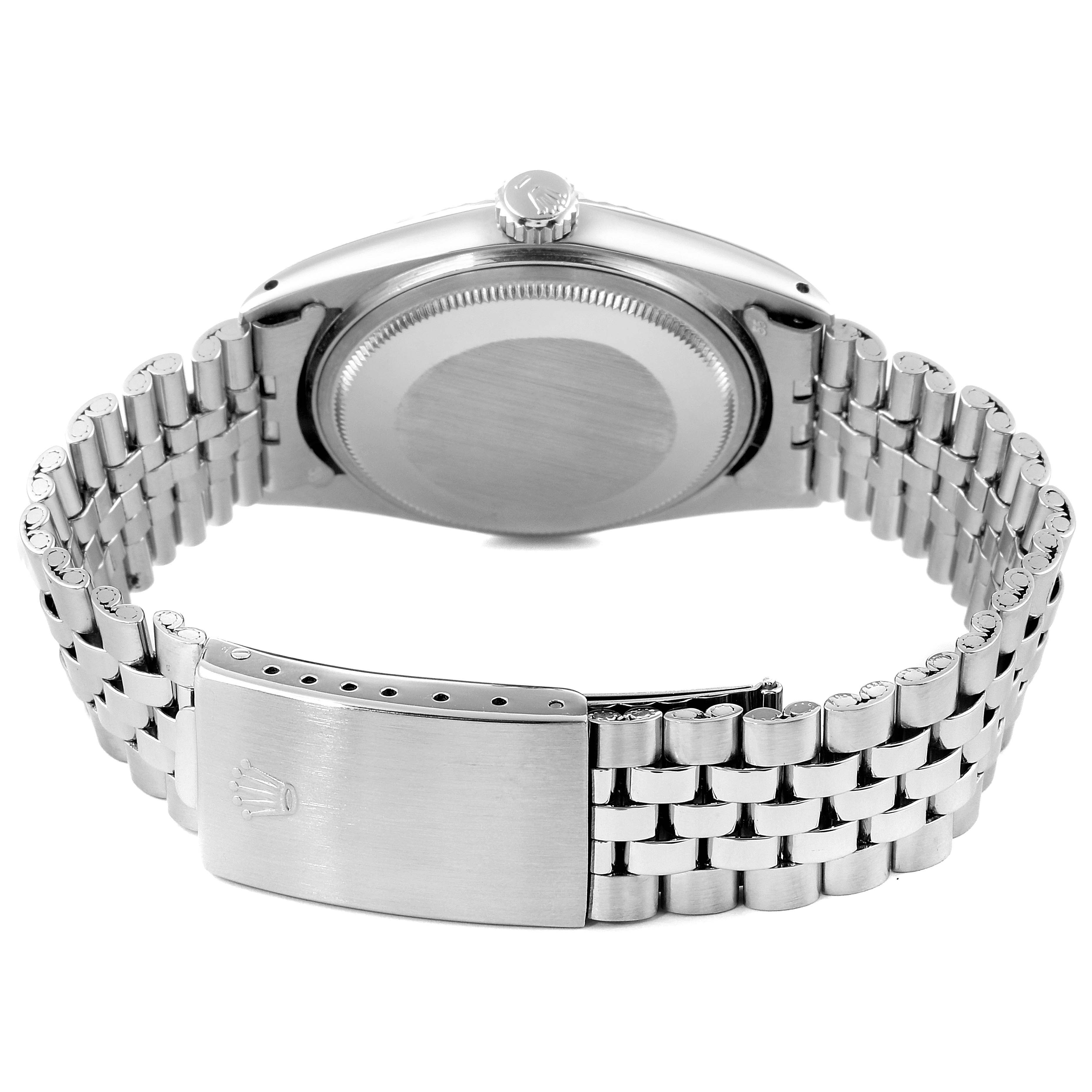 The image shows the back view and bracelet of a Rolex Vintage Collection 1601 Men's Stainless Steel Blue Dial 1601 Men's Stainless Steel Blue Dial watch.