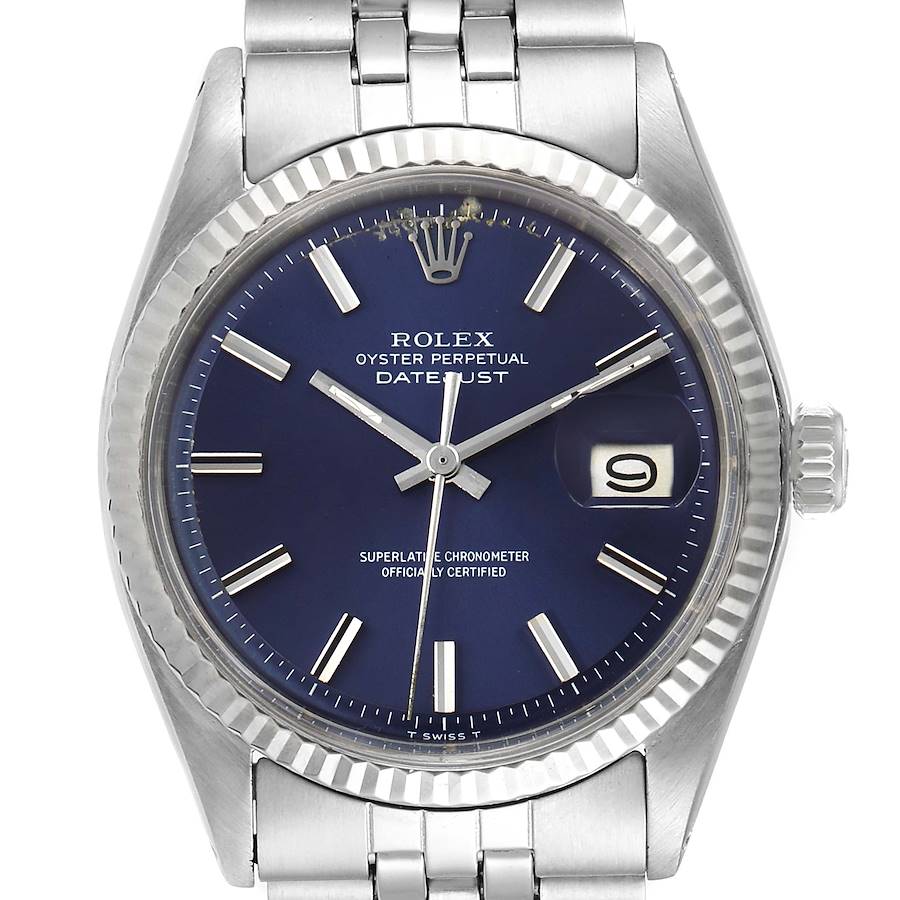Rolex Datejust Steel White Gold Blue Dial Vintage Watch 1601 Box SwissWatchExpo