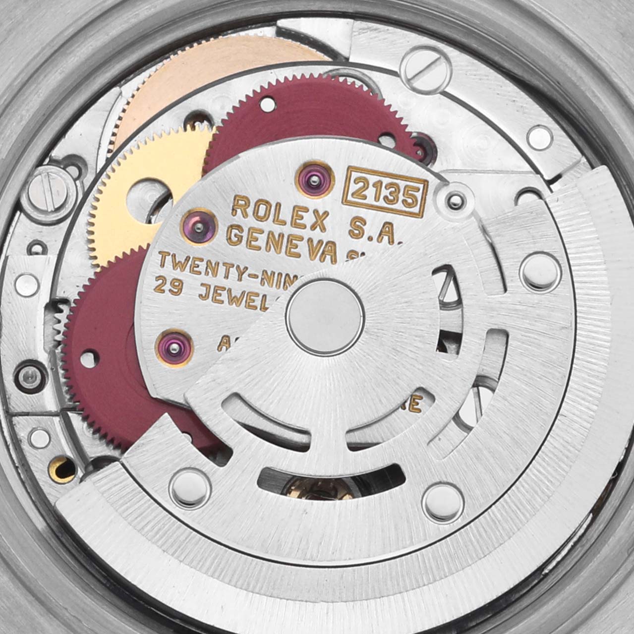 The image shows a detailed view of the Rolex Datejust 69173 Women's Steel and Gold (two tone) Champagne Dial 69173 Women's Steel and Gold (two tone) Champagne Dial's internal movement mechanism.