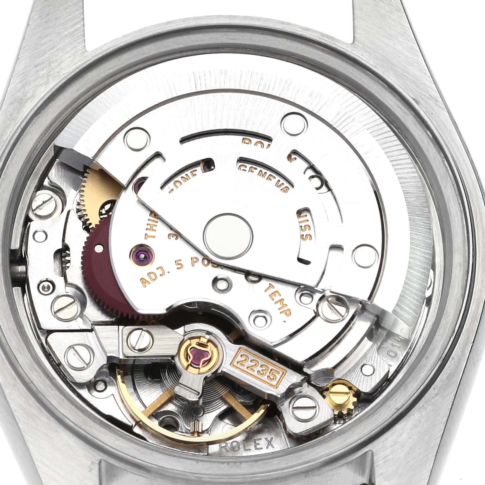 This image shows the Rolex Datejust 79173 Women's Steel and Gold (two tone) Champagne Dial 79173 Women's Steel and Gold (two tone) Champagne Dial movement from the back, highlighting the rotor and mechanical components.